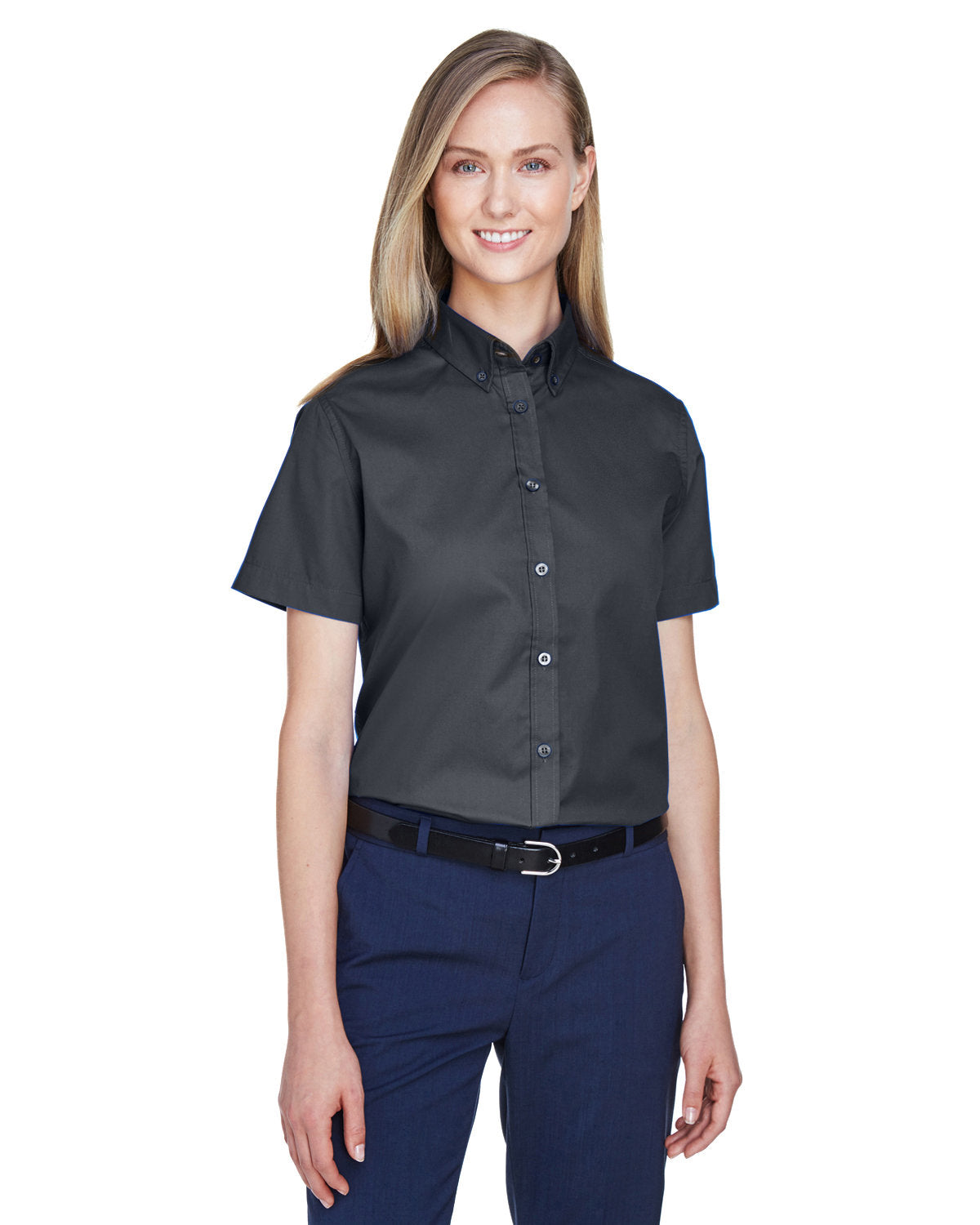 Core 365 Ladies Optimum Short-Sleeve Twill Shirt-Ladies Dress Shirts-CORE365-Carbon-XS-Thread Logic