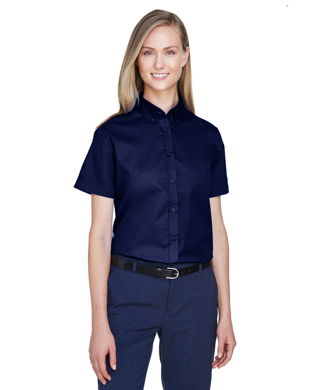 Core 365 Ladies Optimum Short-Sleeve Twill Shirt-Ladies Dress Shirts-CORE365-Classic Navy-XS-Thread Logic
