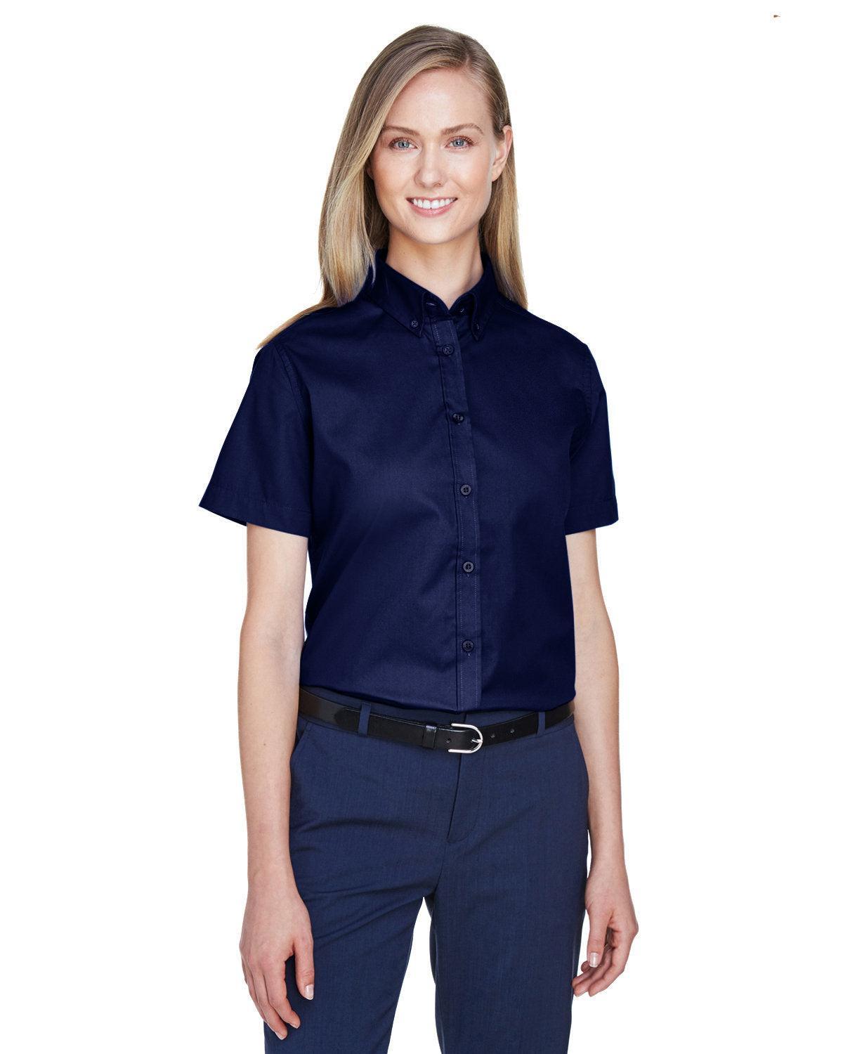 Core 365 Ladies Optimum Short-Sleeve Twill Shirt-Ladies Dress Shirts-CORE365-Classic Navy-XS-Thread Logic