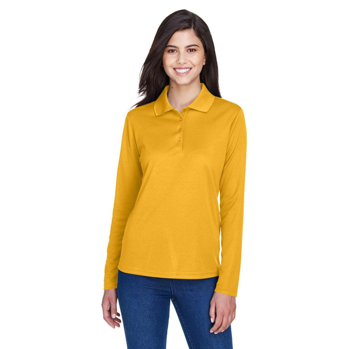 no-logo Core 365 Women's Pinnacle Performance Long-Sleeve Pique Polo-Ladies Polos-CORE365-Campus Gold-XS-Thread Logic