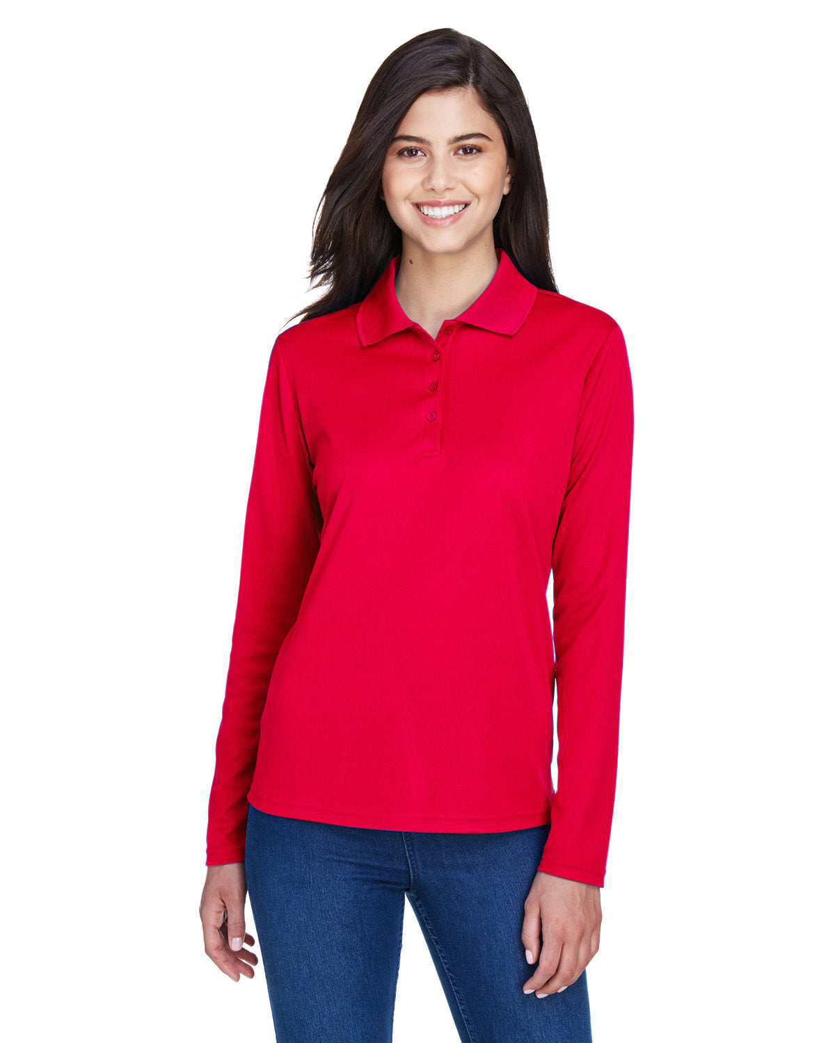 Core 365 Ladies Pinnacle Performance Long-Sleeve Pique Polo-Ladies Polos-CORE365-Classic Red-XS-Thread Logic