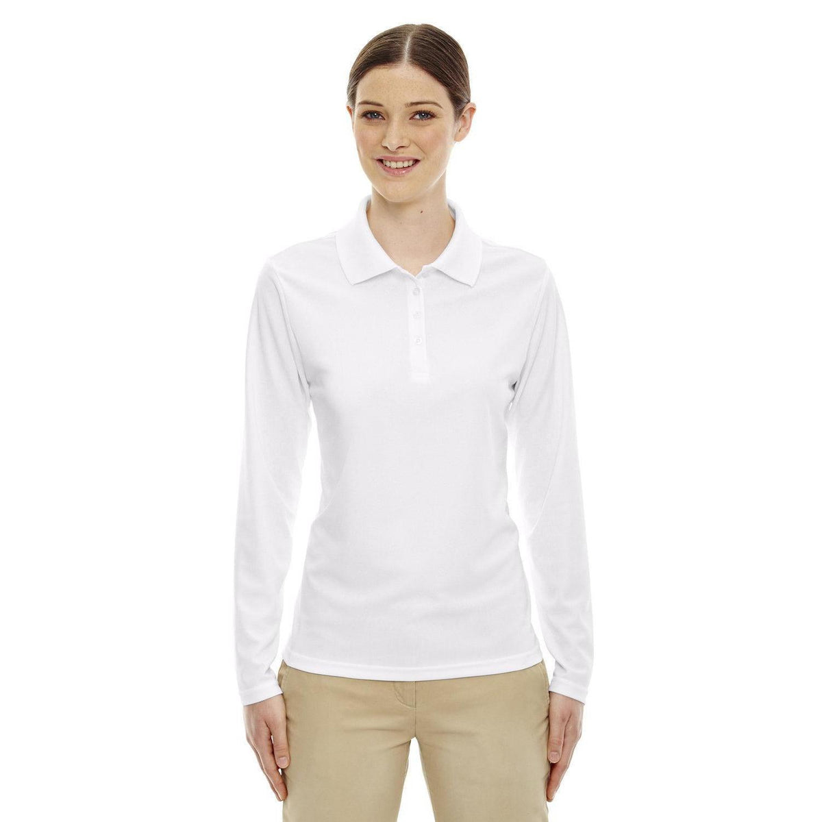 no-logo Core 365 Women's Pinnacle Performance Long-Sleeve Pique Polo-Ladies Polos-CORE365-White-XS-Thread Logic