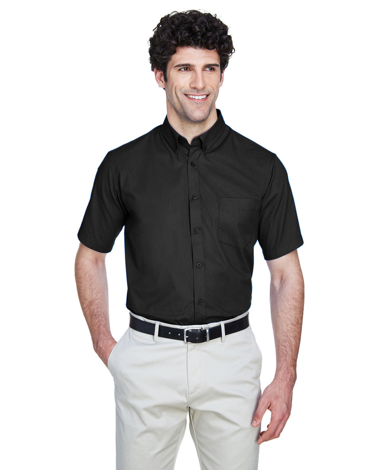 Core 365 Optimum Short-Sleeve Twill Shirt-Men's Dress Shirts-CORE365-Black-S-Thread Logic
