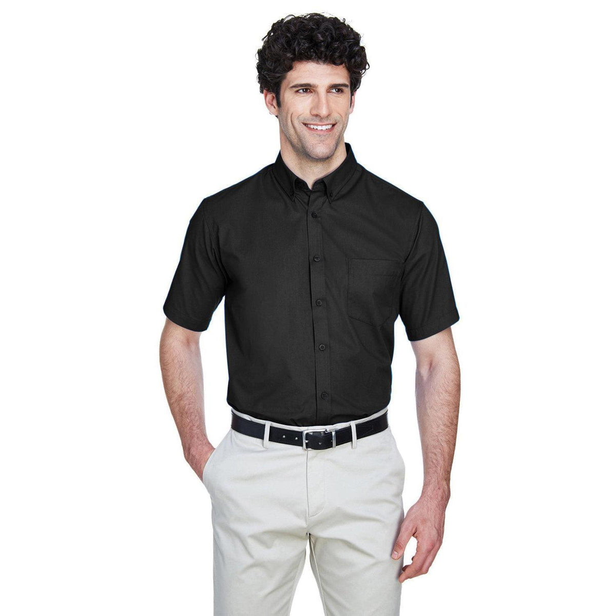 no-logo Core 365 Optimum Short-Sleeve Twill Shirt-Dress Shirts-CORE365-Black-S-Thread Logic