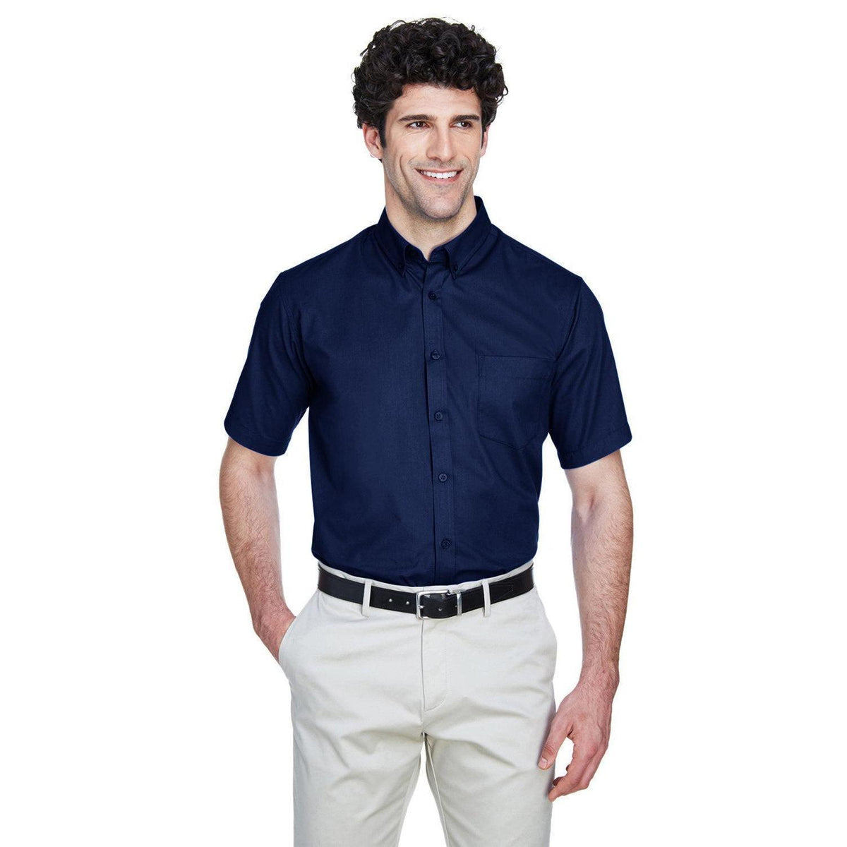 no-logo Core 365 Optimum Short-Sleeve Twill Shirt-Dress Shirts-CORE365-Classic Navy-S-Thread Logic