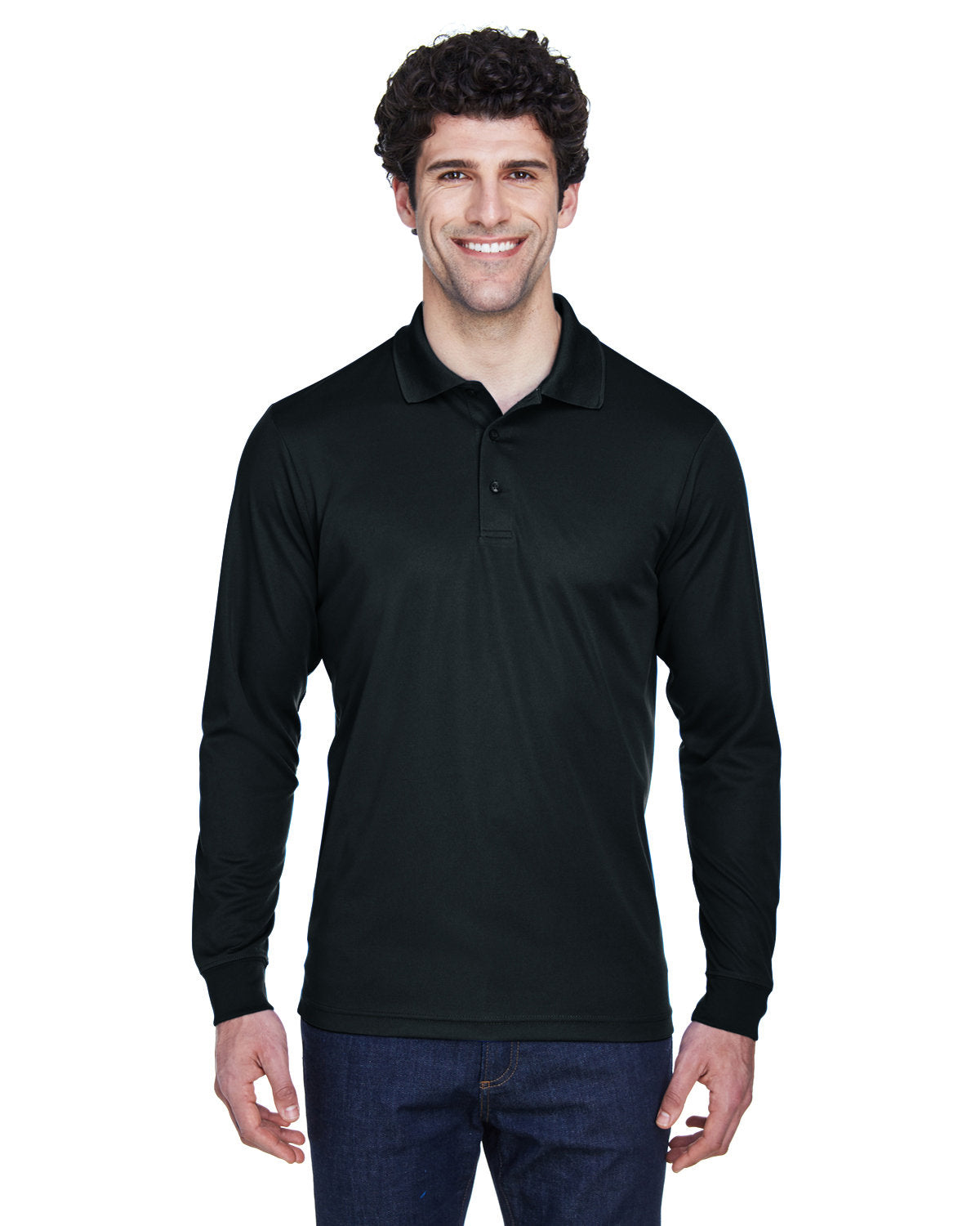 Core 365 Pinnacle Performance Long-Sleeve Pique Polo-Men's Polos-CORE365-Black-S-Thread Logic
