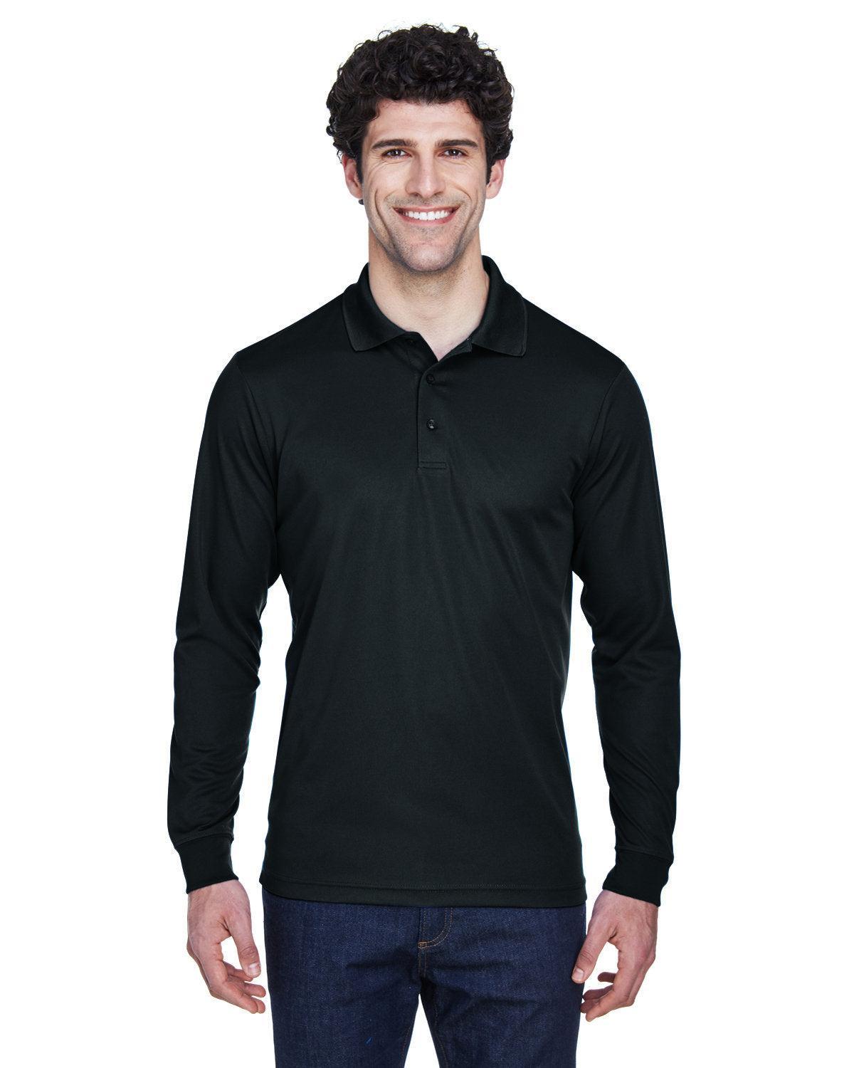 Core 365 Pinnacle Performance Long-Sleeve Pique Polo-Men's Polos-CORE365-Black-S-Thread Logic