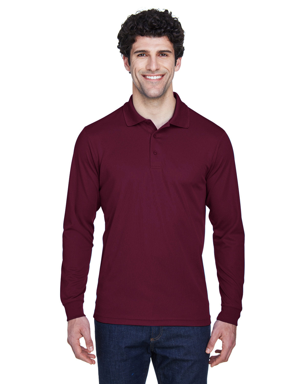 Core 365 Pinnacle Performance Long-Sleeve Pique Polo-Men's Polos-CORE365-Burgundy-S-Thread Logic