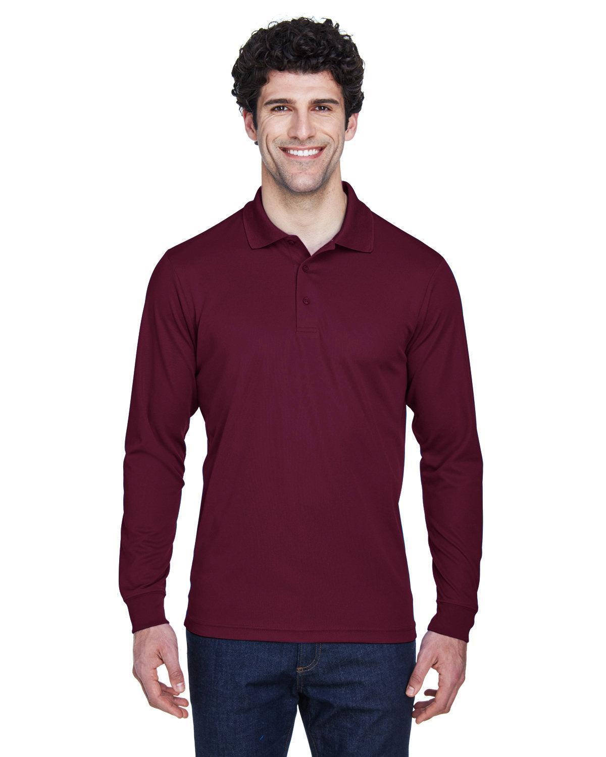 Core 365 Pinnacle Performance Long-Sleeve Pique Polo-Men's Polos-CORE365-Burgundy-S-Thread Logic