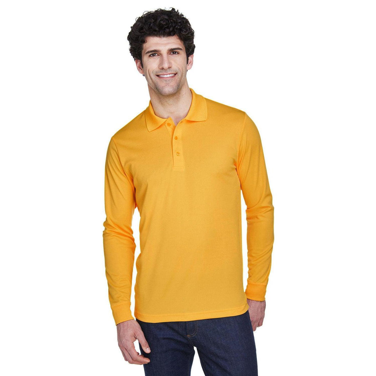 no-logo Core 365 Pinnacle Performance Long-Sleeve Pique Polo-Polos-CORE365-Campus Gold-S-Thread Logic