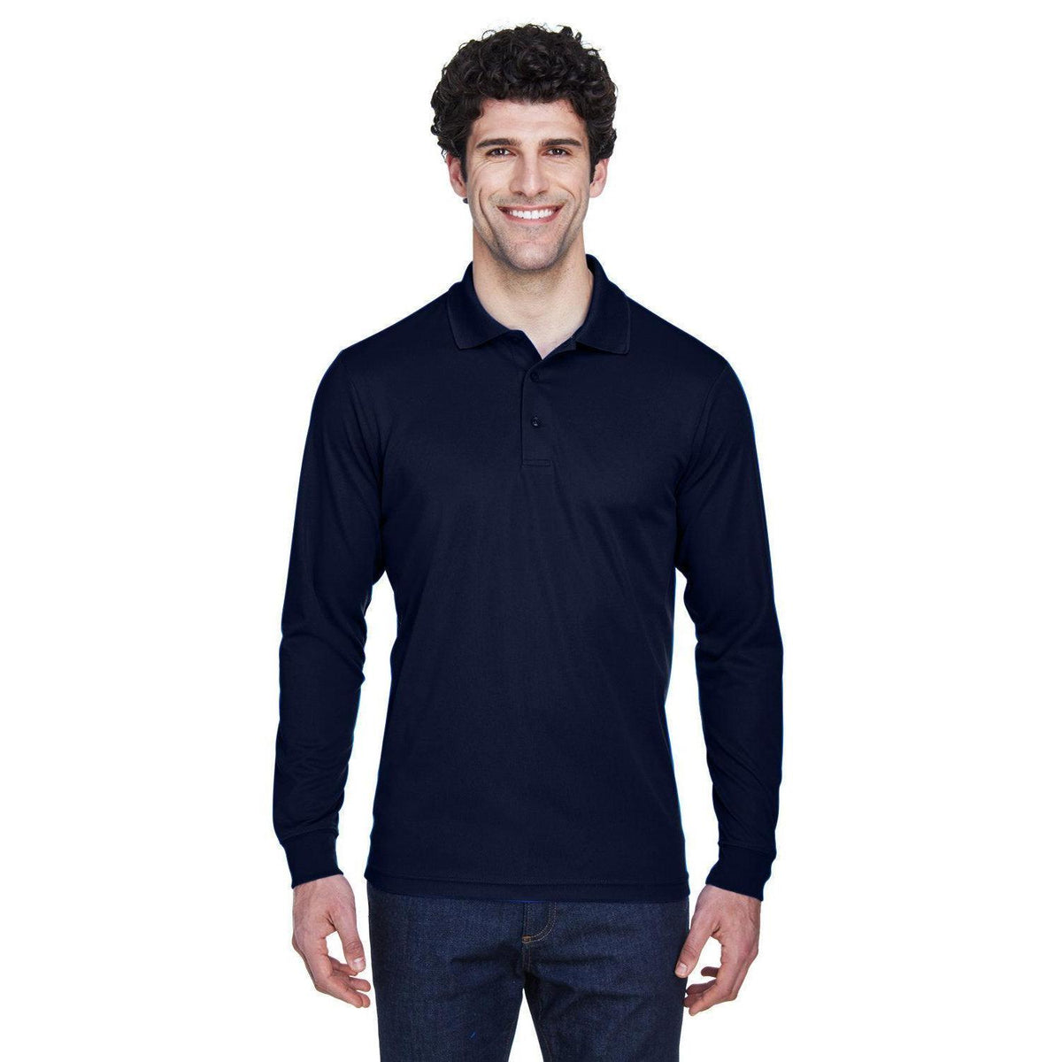 no-logo Core 365 Pinnacle Performance Long-Sleeve Pique Polo-Polos-CORE365-Classic Navy-S-Thread Logic