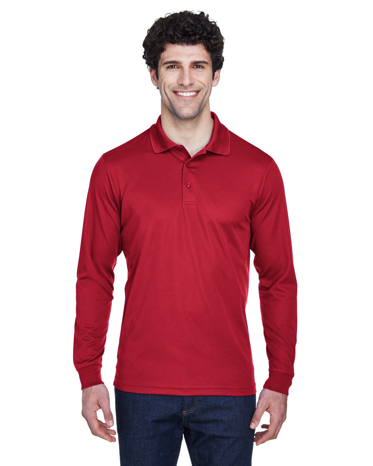 Core 365 Pinnacle Performance Long-Sleeve Pique Polo-Men's Polos-CORE365-Classic Red-S-Thread Logic
