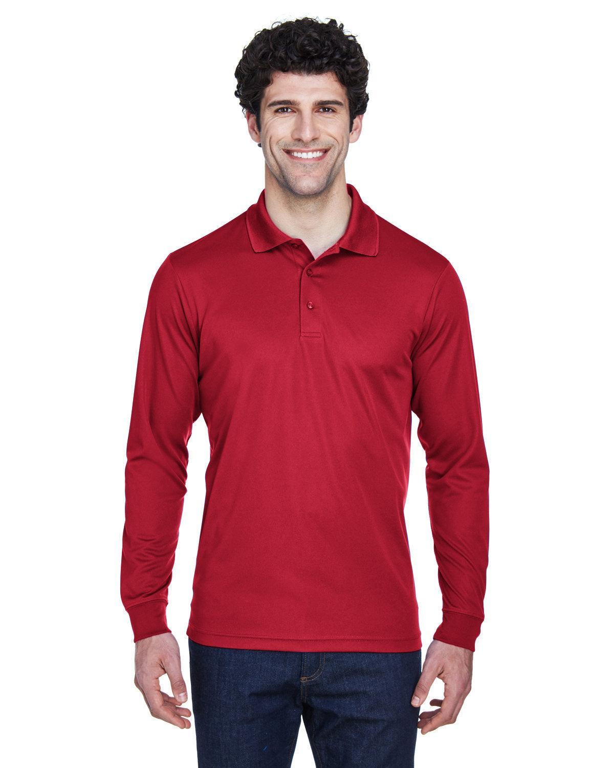 Core 365 Pinnacle Performance Long-Sleeve Pique Polo-Men's Polos-CORE365-Classic Red-S-Thread Logic