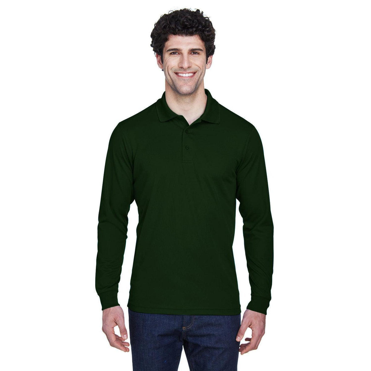 no-logo Core 365 Pinnacle Performance Long-Sleeve Pique Polo-Polos-CORE365-Forest-S-Thread Logic