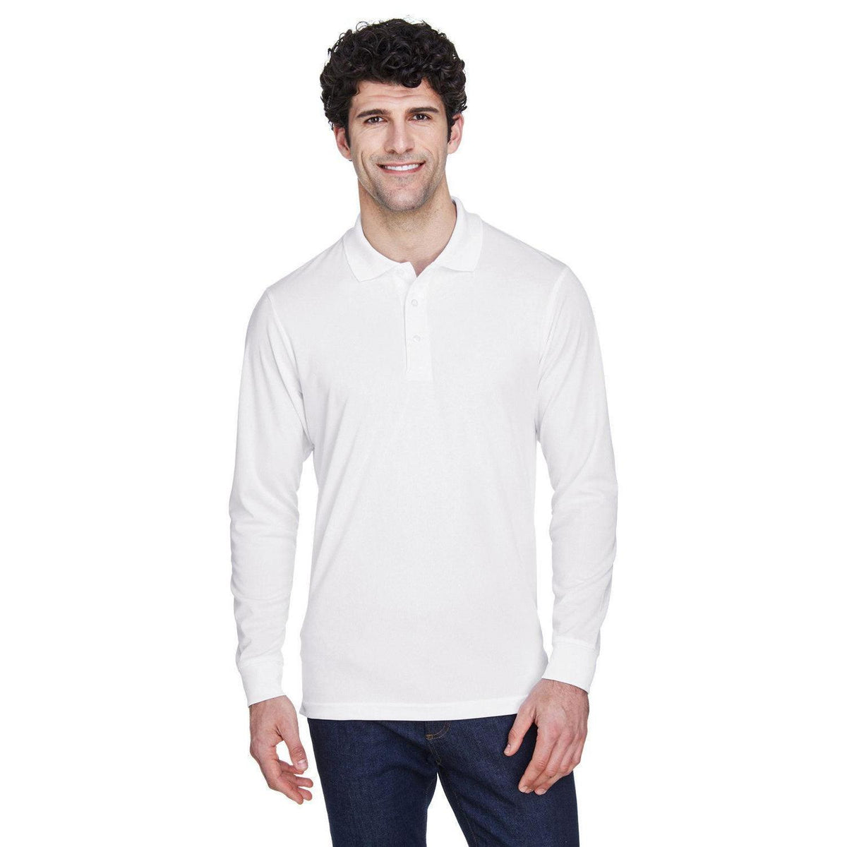 no-logo Core 365 Pinnacle Performance Long-Sleeve Pique Polo-Polos-CORE365-White-S-Thread Logic