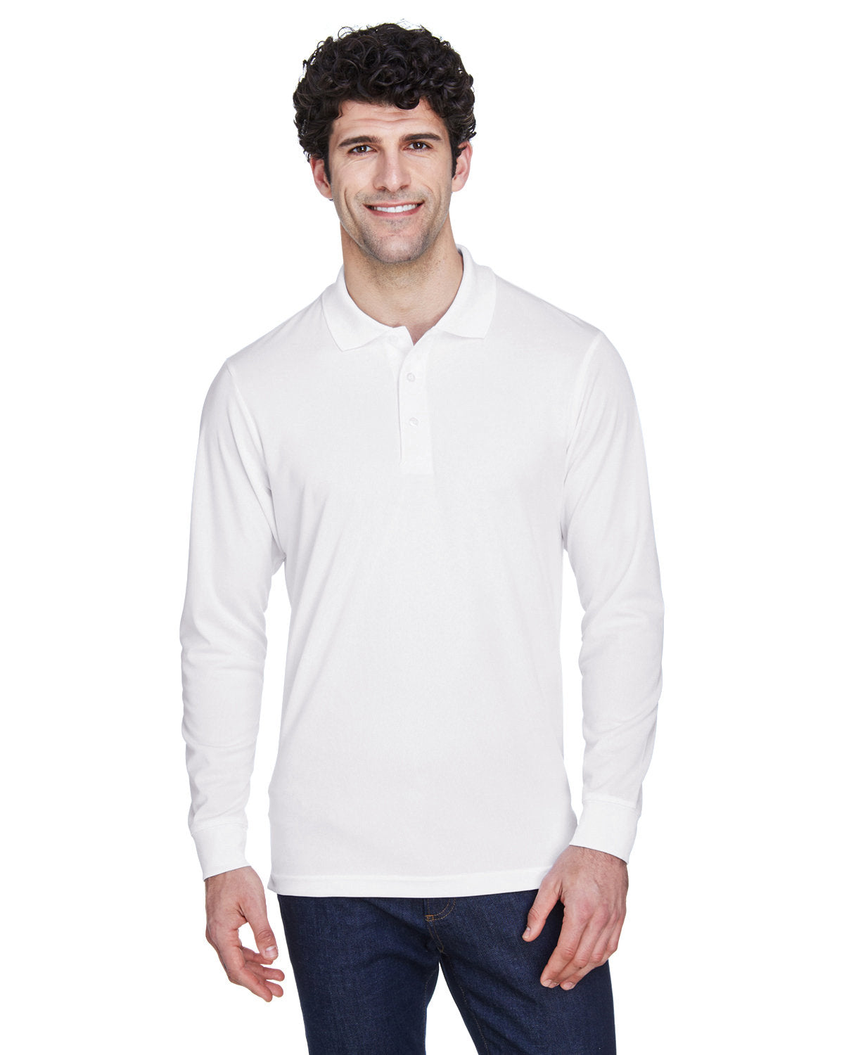 Core 365 Pinnacle Performance Long-Sleeve Pique Polo-Men's Polos-CORE365-White-S-Thread Logic