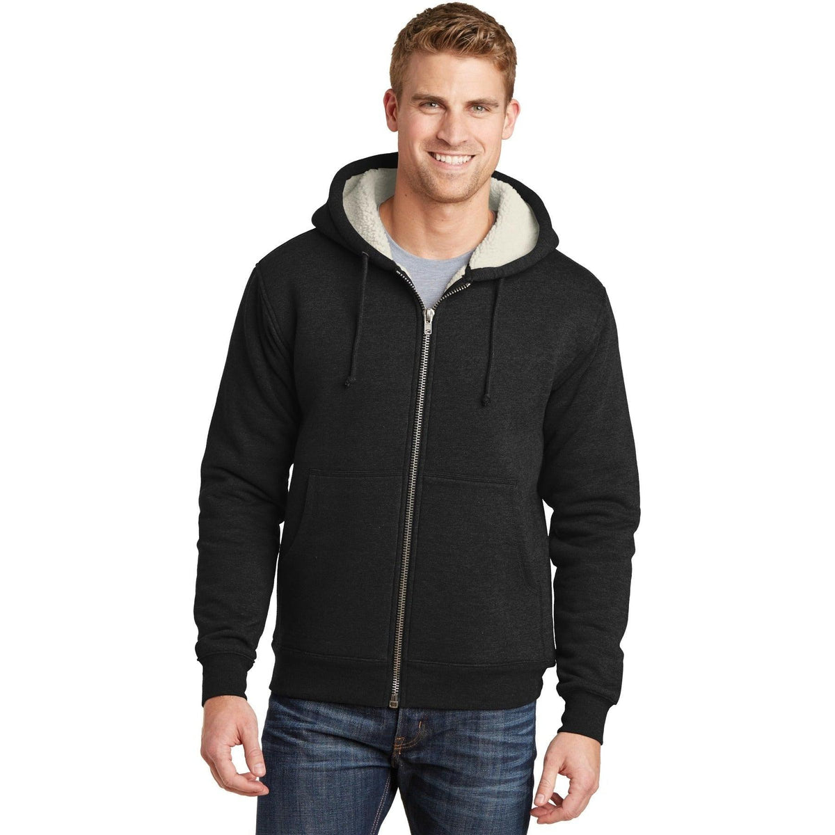 no-logo CornerStone Heavyweight Sherpa-Lined Hooded Fleece Jacket-Regular-Cornerstone-Thread Logic