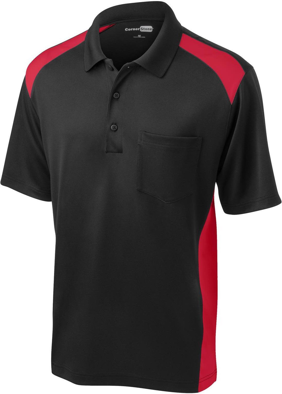 CornerStone Snag-Proof Colorblock Pocket Polo-Regular-Cornerstone-Black/Red-S-Thread Logic