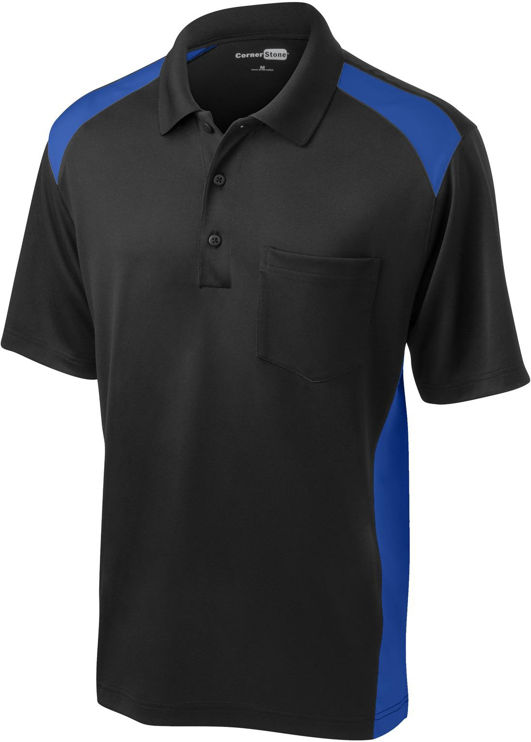 CornerStone Snag-Proof Colorblock Pocket Polo-Regular-Cornerstone-Black/Royal-S-Thread Logic