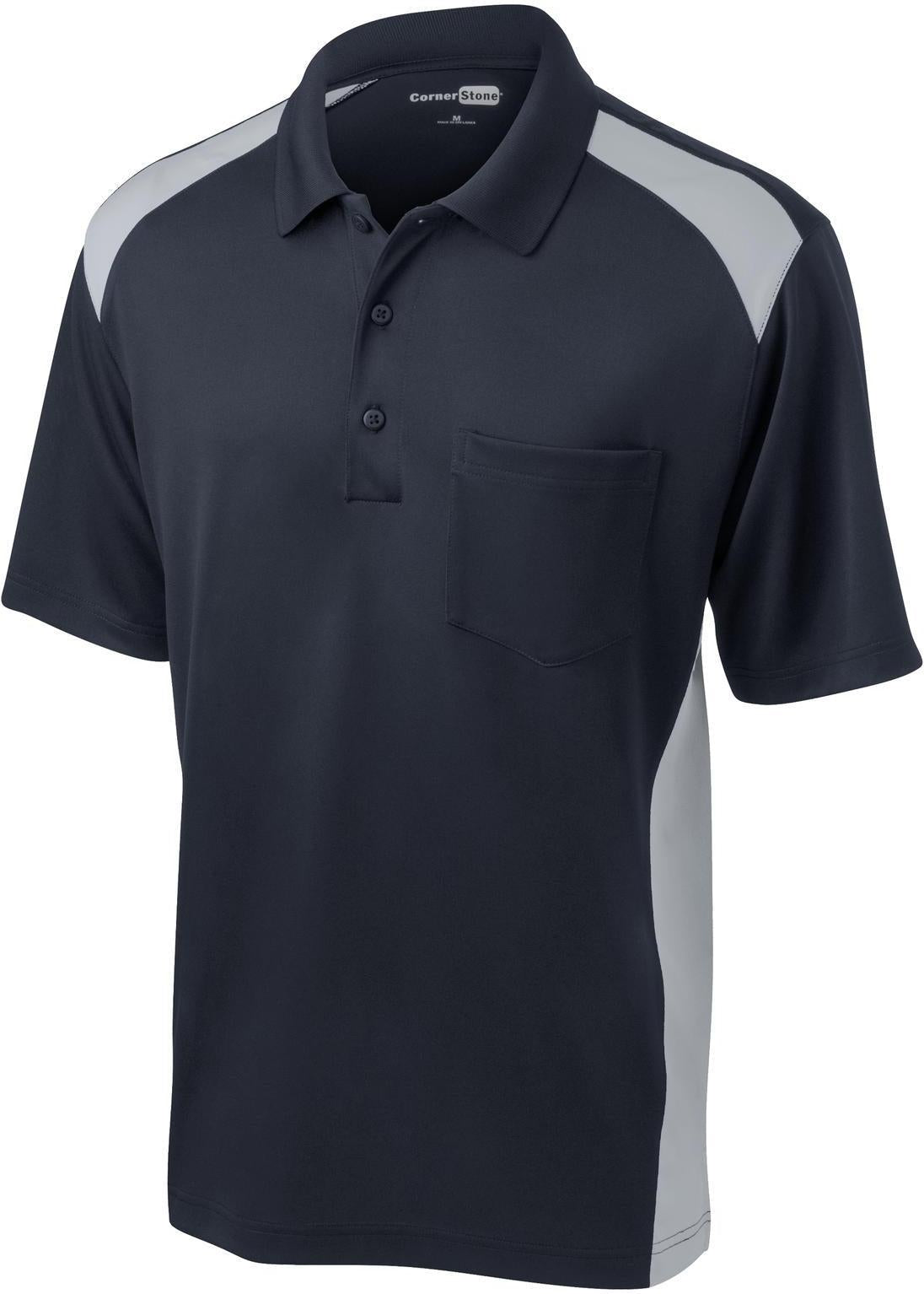 CornerStone Snag-Proof Colorblock Pocket Polo-Regular-Cornerstone-Dark Navy/Light Grey-S-Thread Logic