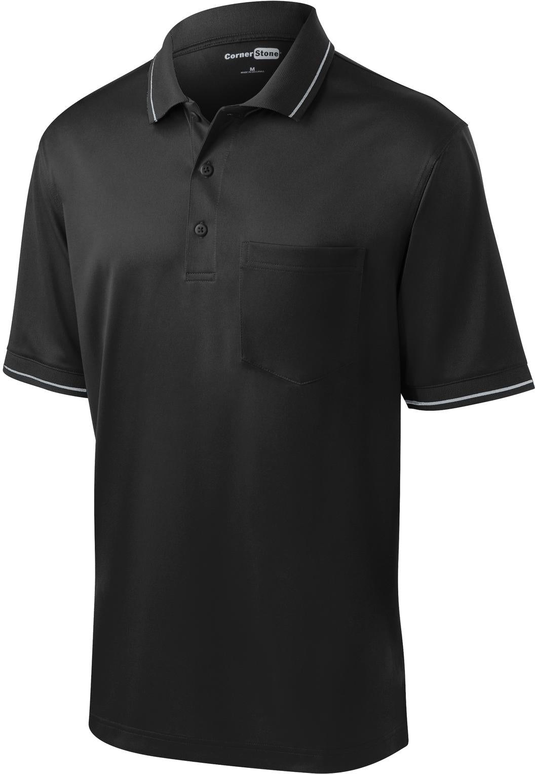 CornerStone Snag-Proof Tipped Pocket Polo-Regular-Cornerstone-Black/Smoke Grey-S-Thread Logic