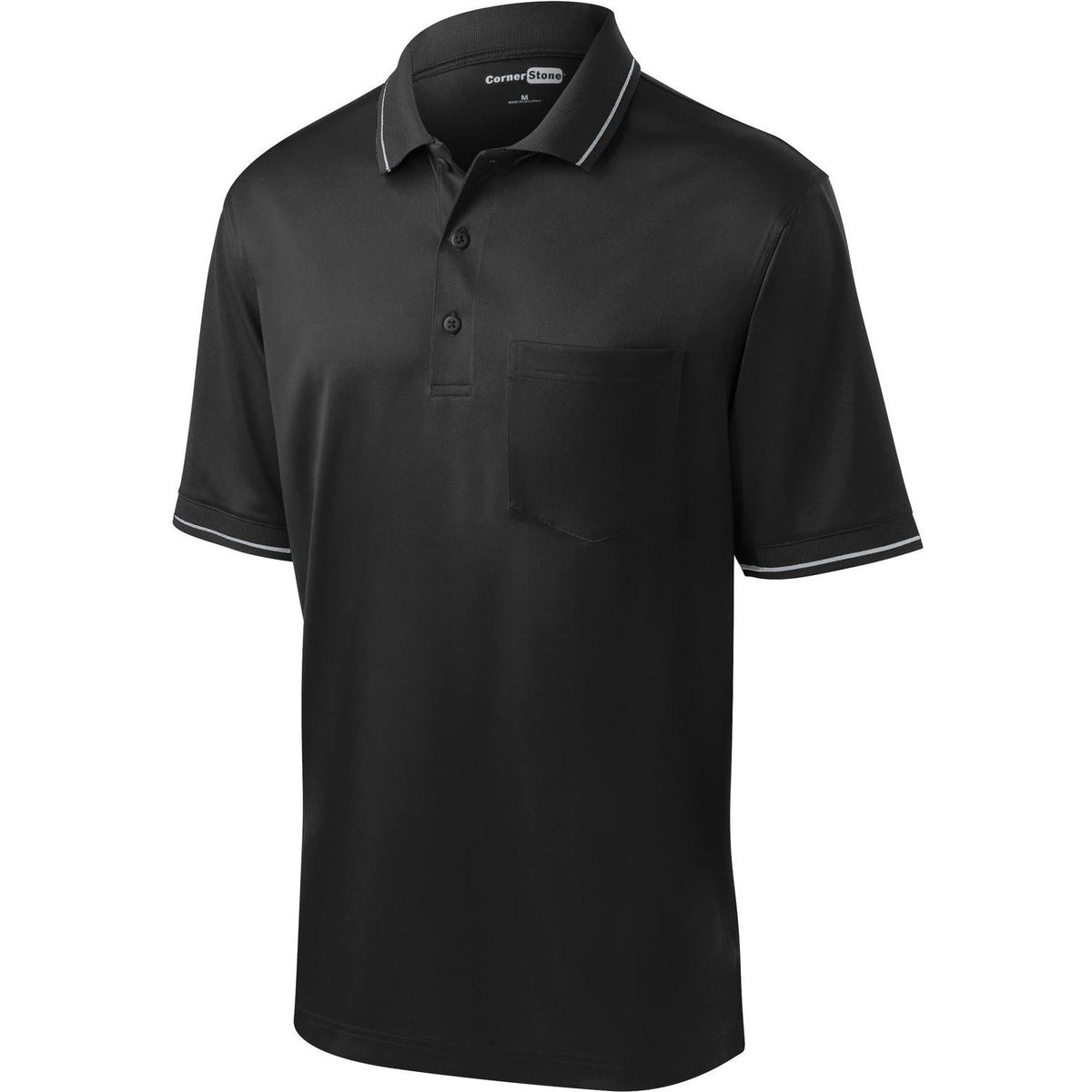 no-logo CornerStone Snag-Proof Tipped Pocket Polo-Regular-Cornerstone-Black/Smoke Grey-S-Thread Logic