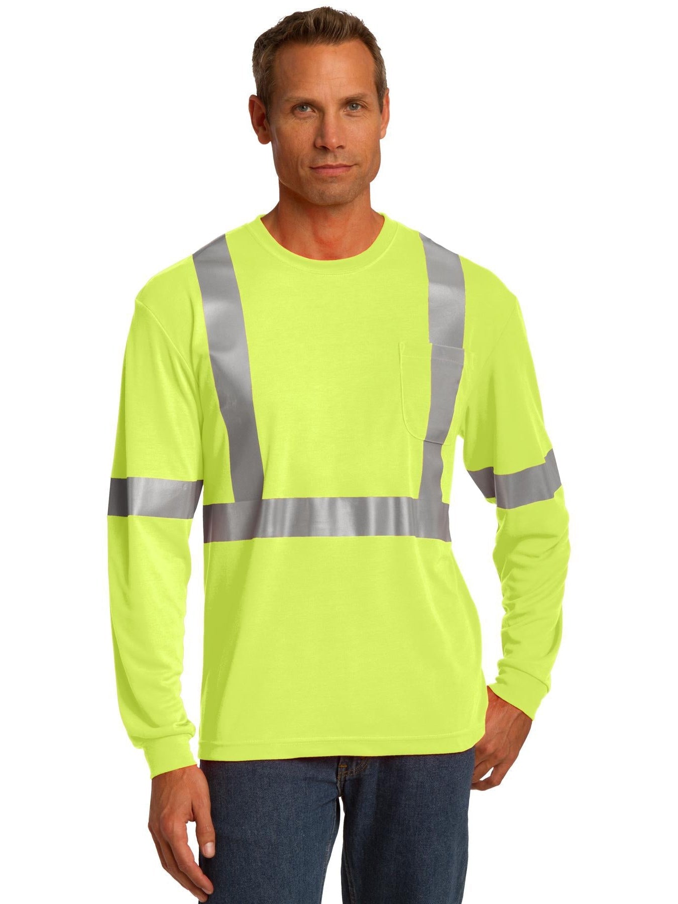 no-logo Cornerstone ANSI 107 Class 2 Long Sleeve Safety T-Shirt-Regular-CornerStone-Thread Logic