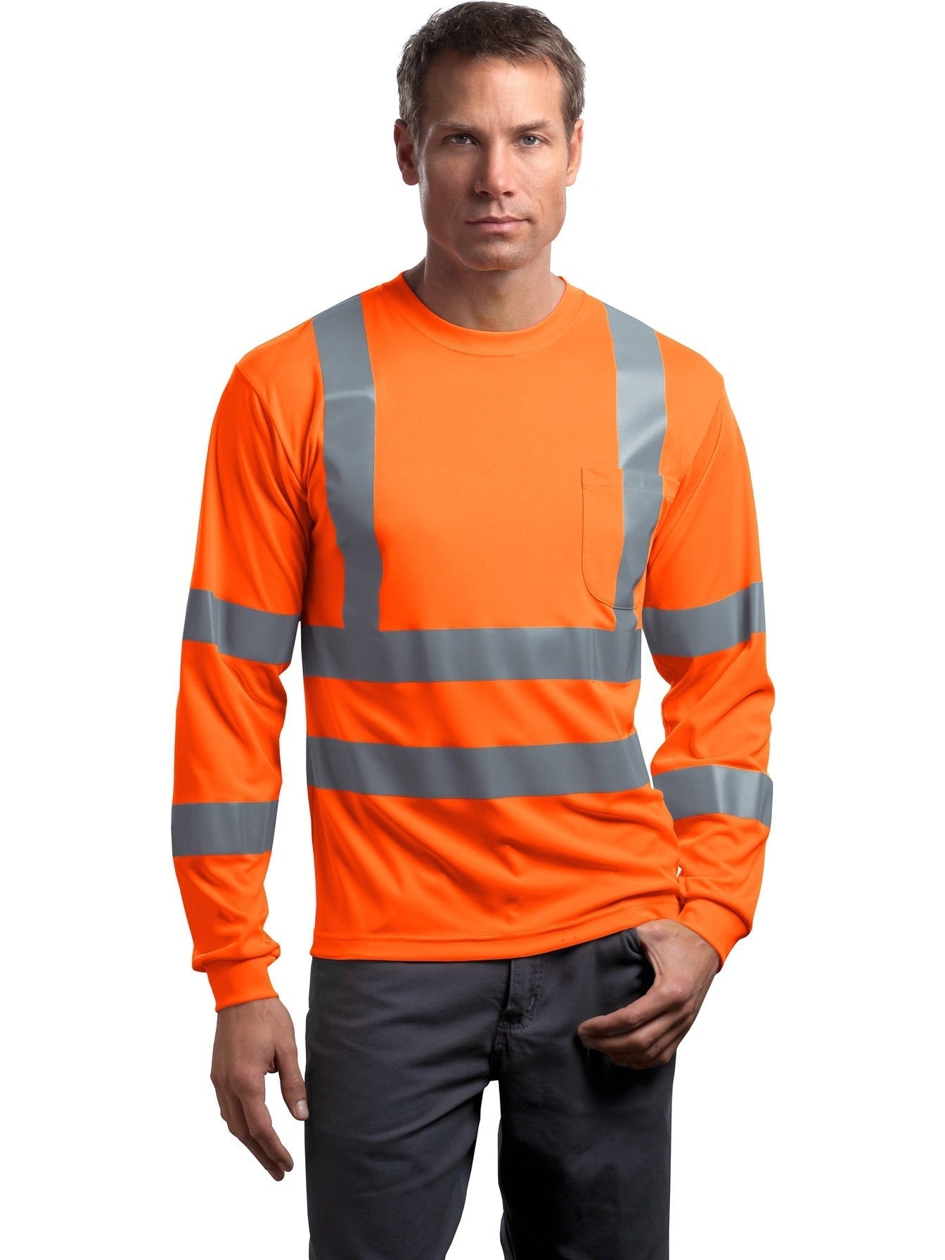 no-logo Cornerstone ANSI 107 Class 3 Long Sleeve Snag-Resistant Reflective T-Shirt-Regular-CornerStone-Thread Logic