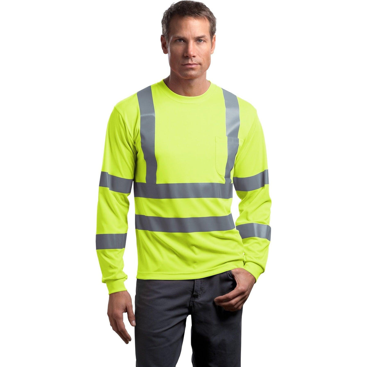 no-logo Cornerstone ANSI 107 Class 3 Long Sleeve Snag-Resistant Reflective T-Shirt-Regular-CornerStone-Thread Logic