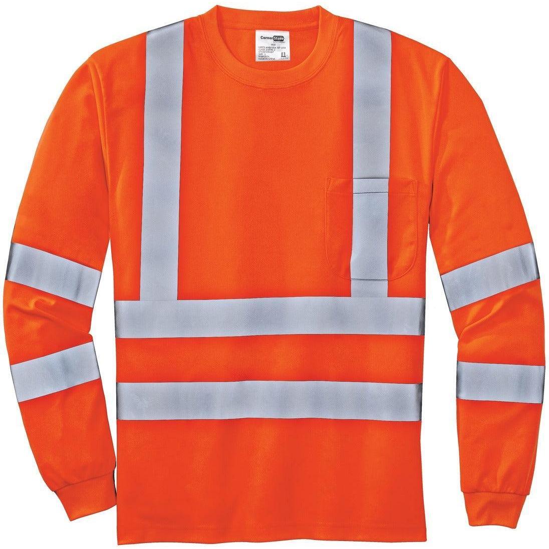 no-logo Cornerstone ANSI 107 Class 3 Long Sleeve Snag-Resistant Reflective T-Shirt-Regular-CornerStone-Safety Orange-S-Thread Logic