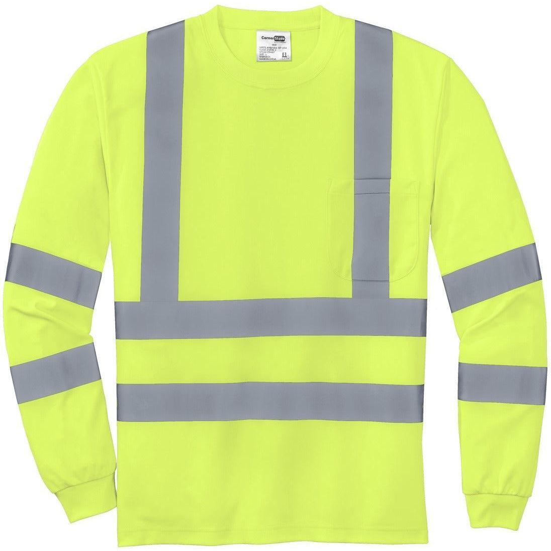 no-logo Cornerstone ANSI 107 Class 3 Long Sleeve Snag-Resistant Reflective T-Shirt