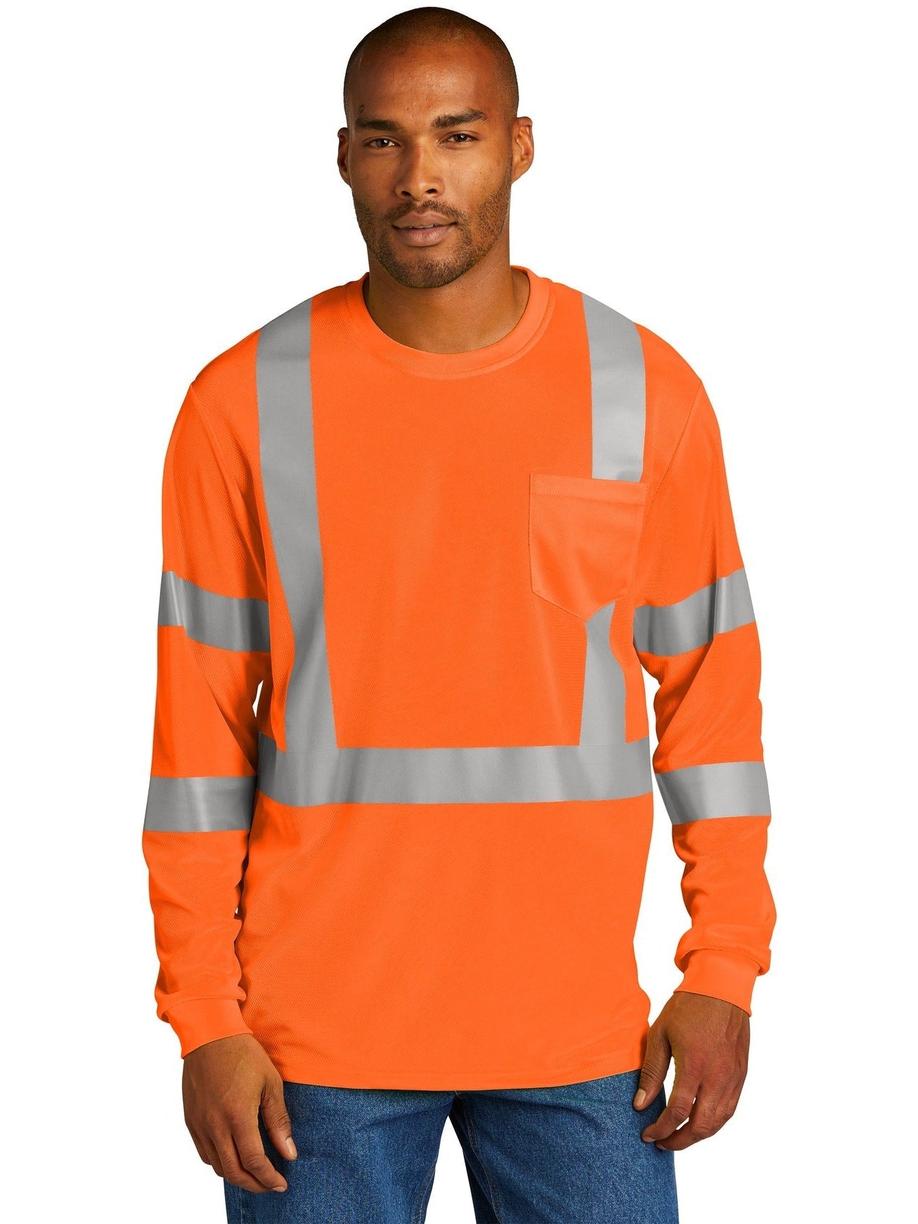 no-logo Cornerstone ANSI 107 Class 3 Mesh Long Sleeve Tee-Regular-CornerStone-Thread Logic