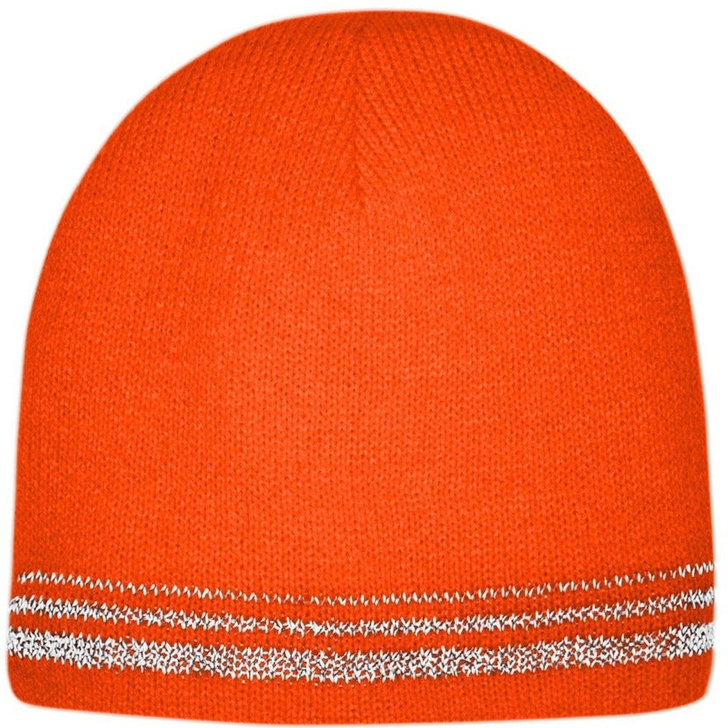 No-Logo CLOSEOUT - CornerStone Lined Enhanced Visibility With Reflective Stripes Beanie-Headwear-CornerStone-Safety Orange/Reflective-OSFA-Thread Logic