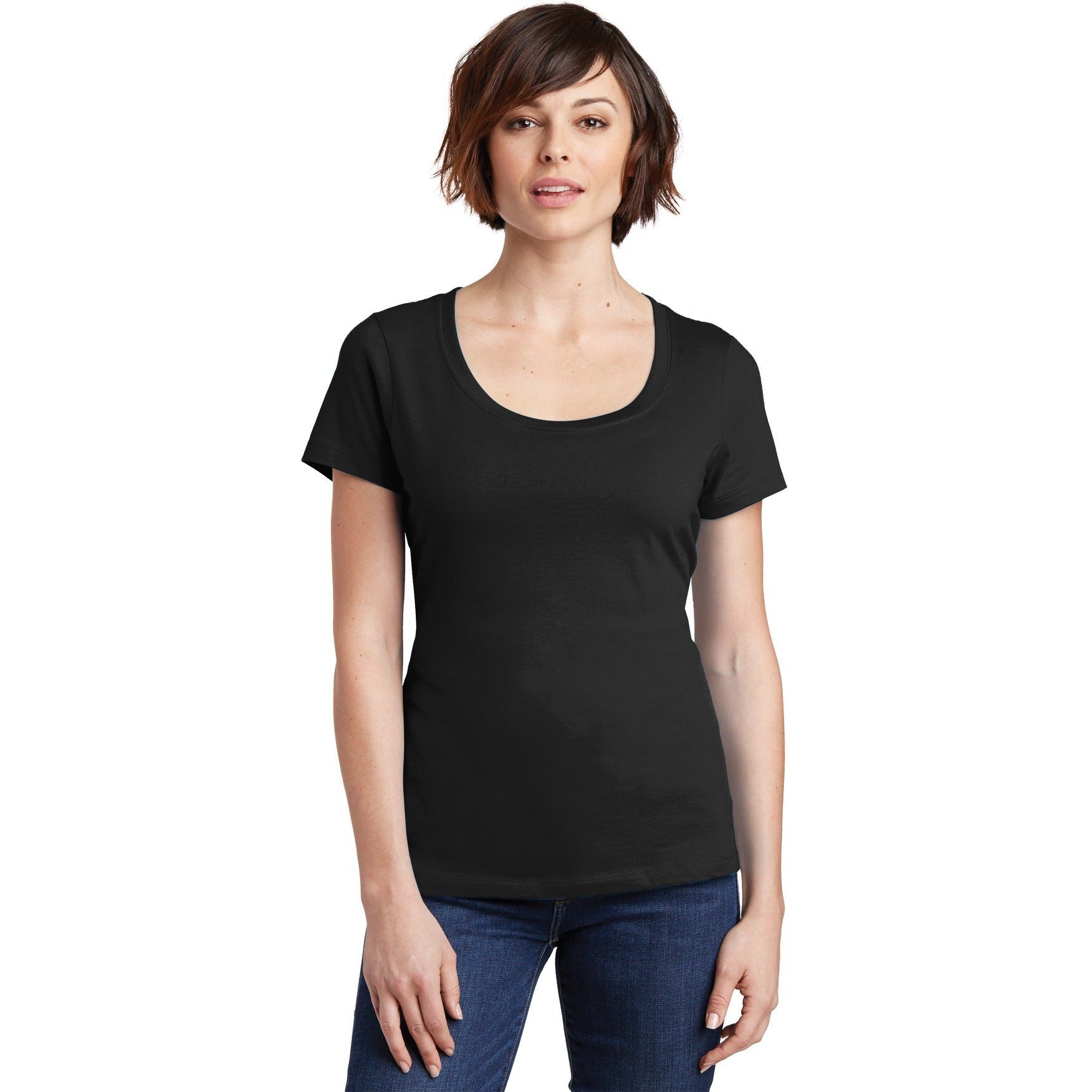 no-logo CLOSEOUT - District Women's Perfect Weight Scoop Tee-District-Jet Black-XXL-Thread Logic