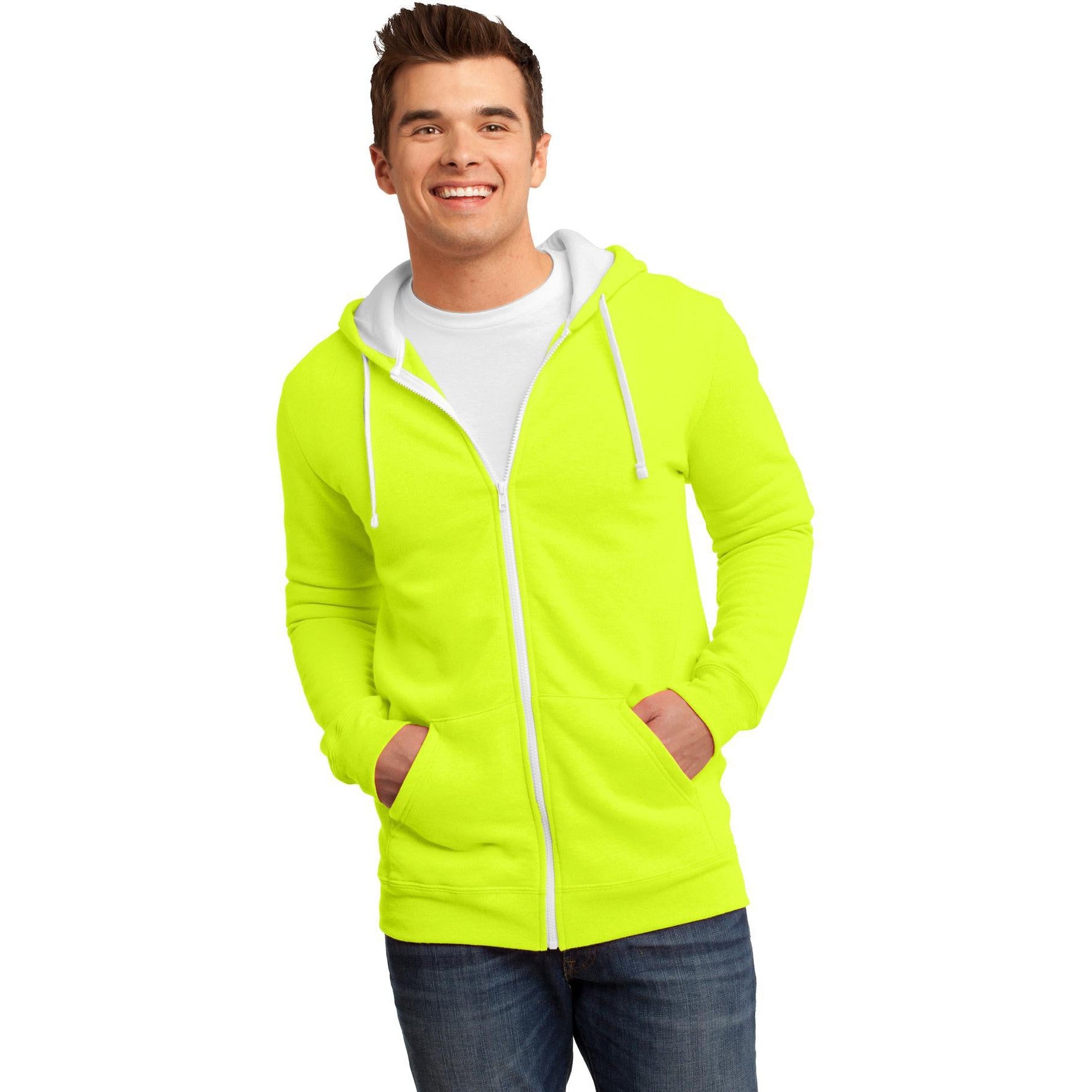no-logo CLOSEOUT - District The Concert Fleece Full-Zip Hoodie-District-Neon Yellow-XS-Thread Logic