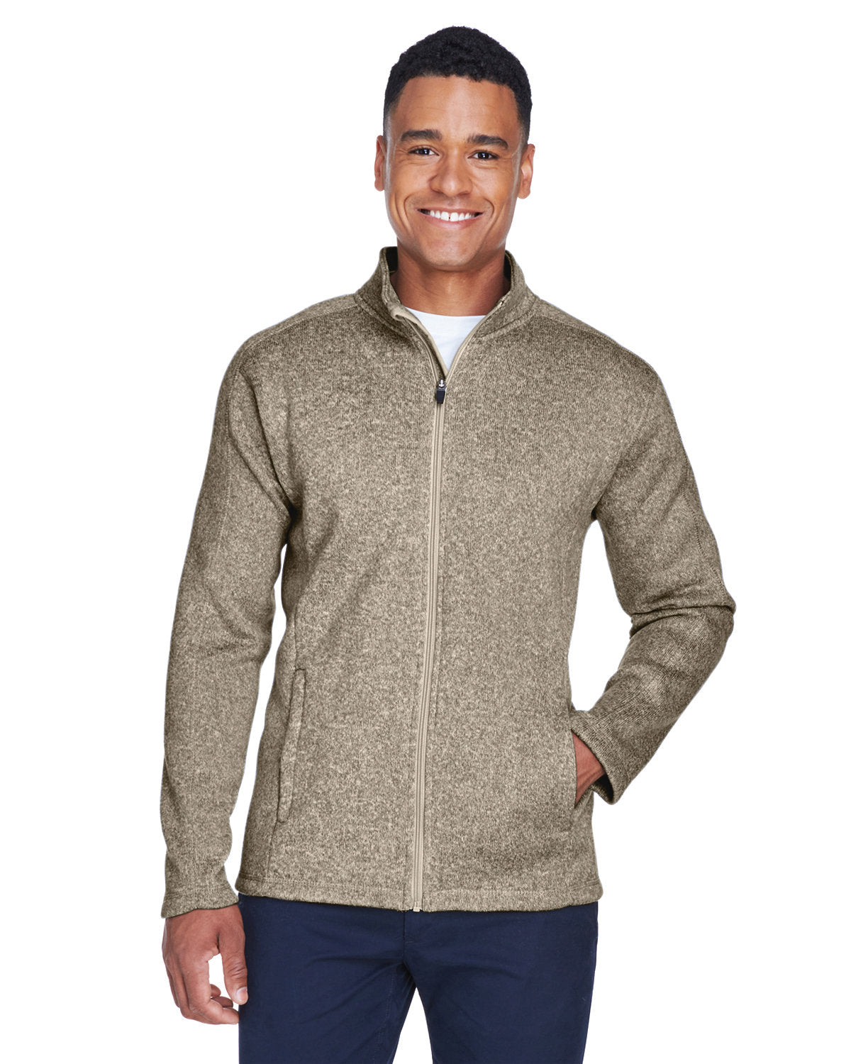 Devon & Jones Bristol Full-Zip Sweater Fleece Jacket-Men's Jackets-Devon&Jones-Khaki Heather-S-Thread Logic