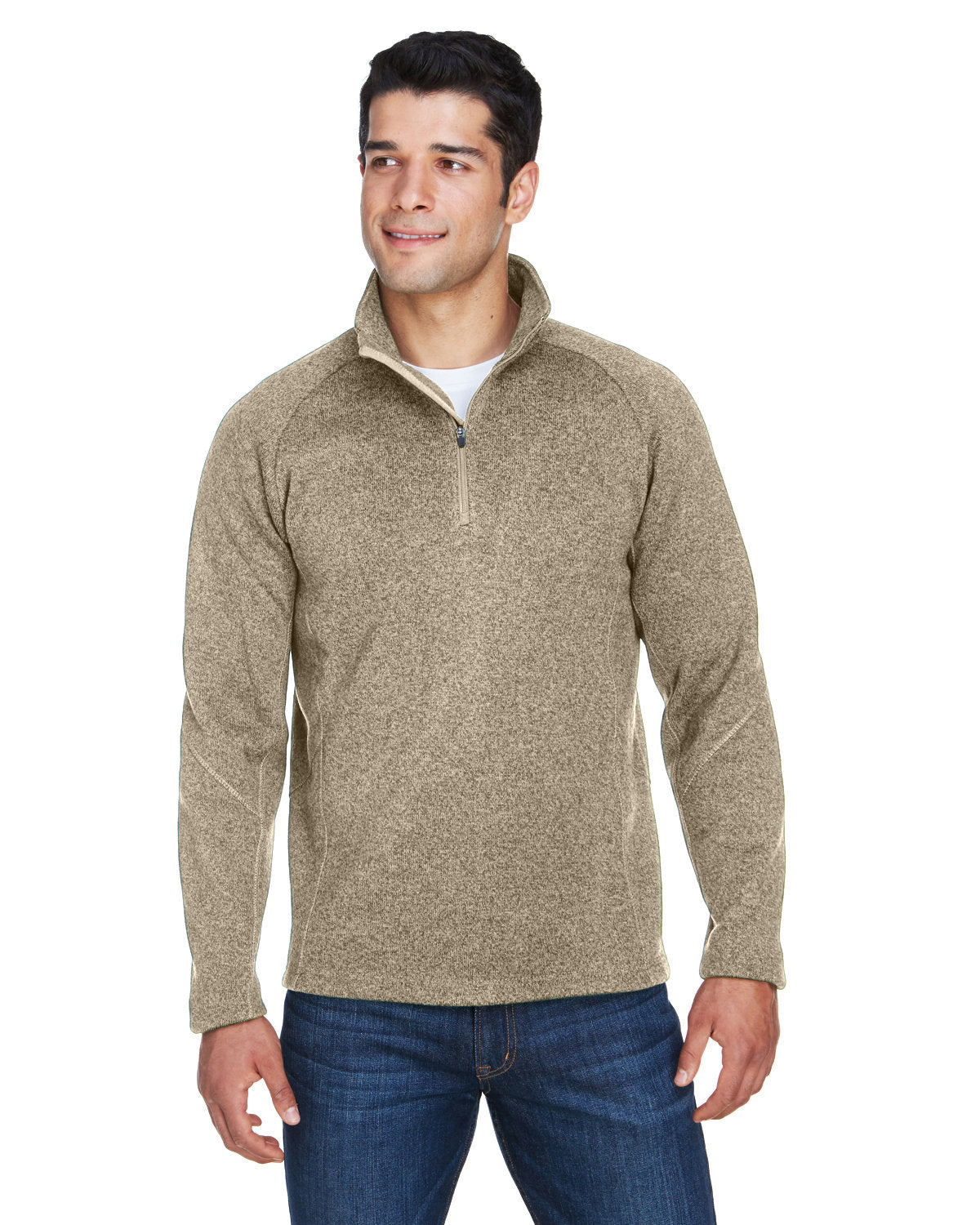Devon & Jones Bristol Sweater Fleece Quarter-Zip-Men's Layering-Devon&Jones-Khaki Heather-S-Thread Logic
