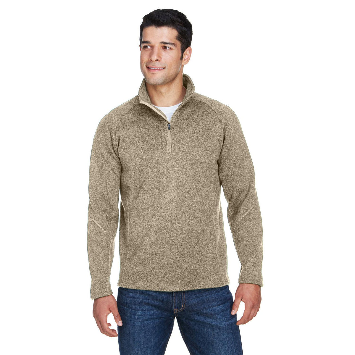 no-logo Devon & Jones Bristol Sweater Fleece Quarter-Zip-Men's Layering-Devon&Jones-Khaki Heather-S-Thread Logic