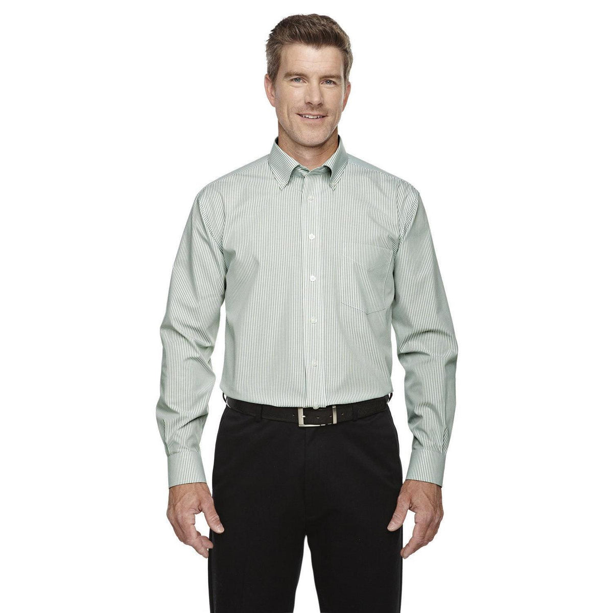 no-logo Devon & Jones Crown Woven Banker Stripe-Men's Dress Shirts-Devon&Jones-Dill-S-Thread Logic