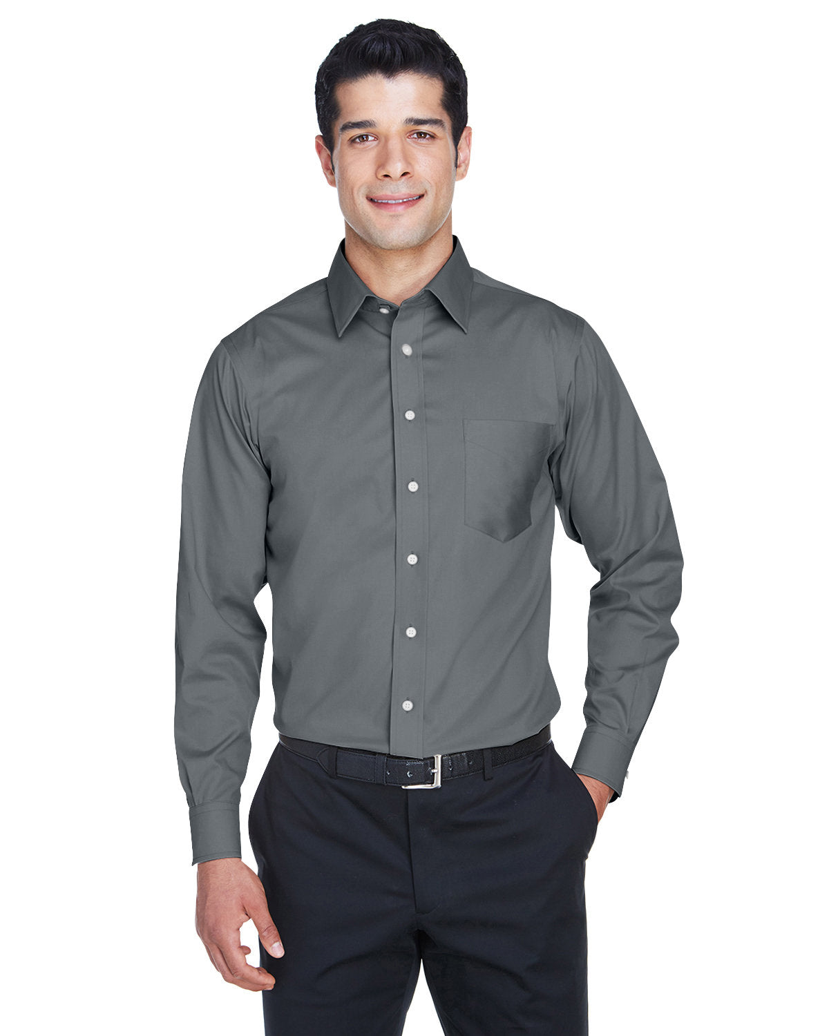 Devon & Jones Crown Woven Solid Stretch Twill-Men's Dress Shirts-Devon&Jones-Graphite-S-Thread Logic
