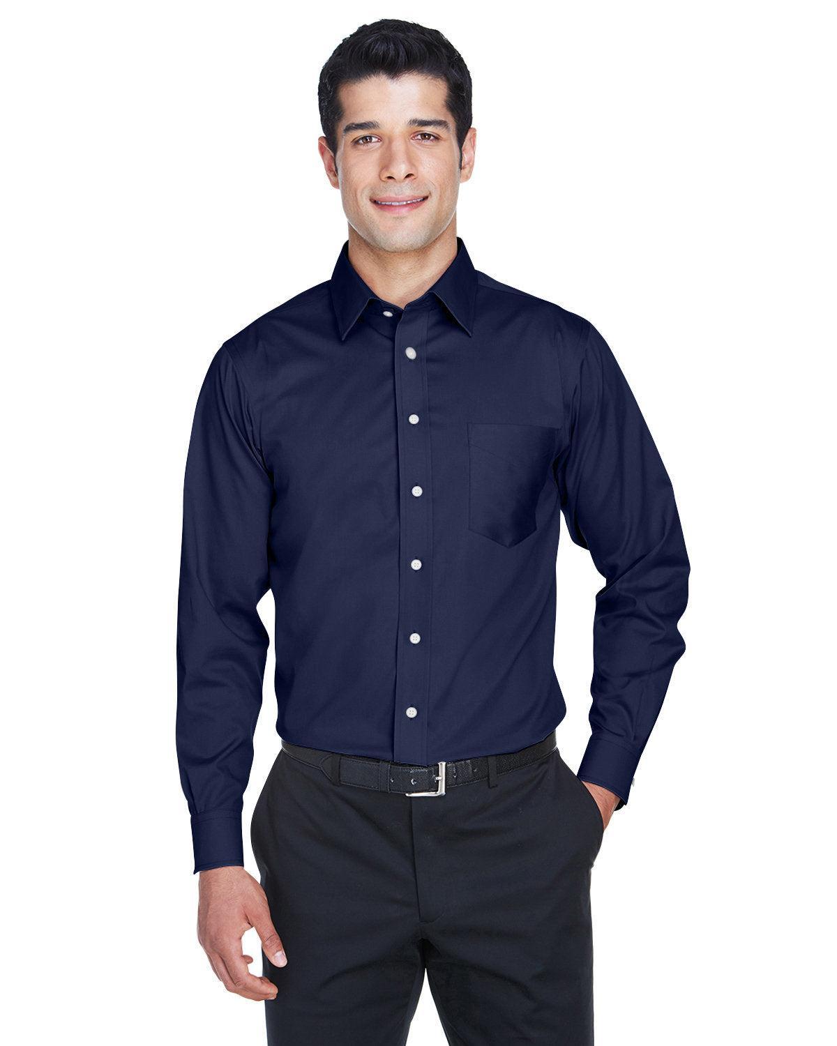 Devon & Jones Crown Woven Solid Stretch Twill-Men's Dress Shirts-Devon&Jones-Navy-S-Thread Logic