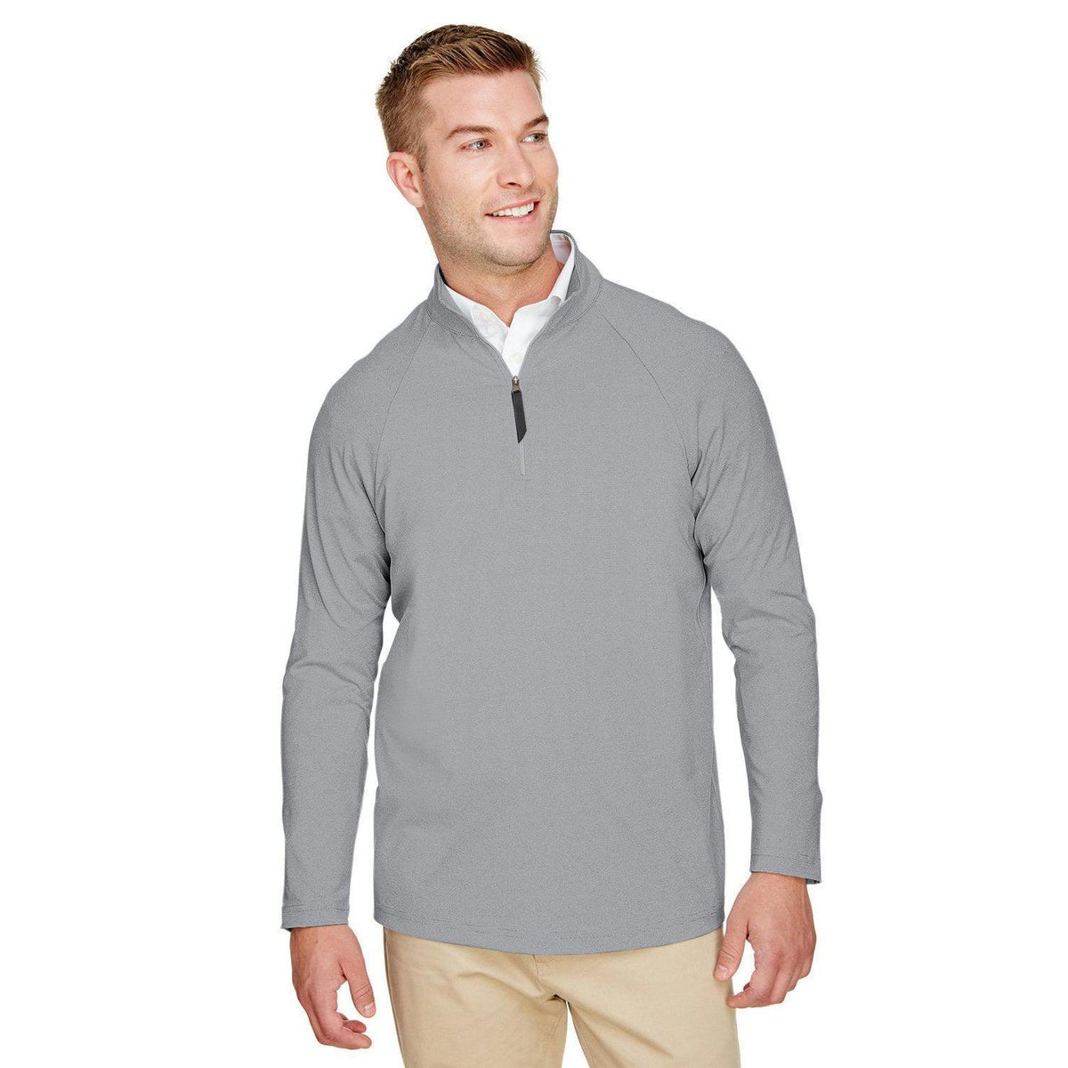 no-logo Devon & Jones CrownLux Performance Clubhouse Micro-Stripe Quarter-Zip-Men's Layering-Devon&Jones-Black-S-Thread Logic