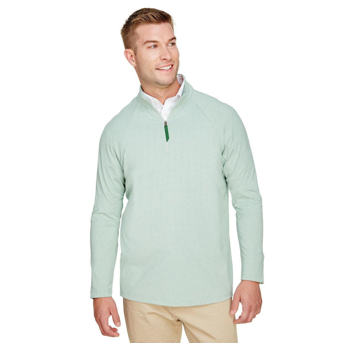 no-logo Devon & Jones CrownLux Performance Clubhouse Micro-Stripe Quarter-Zip-Men's Layering-Devon&Jones-Kelly Green-S-Thread Logic