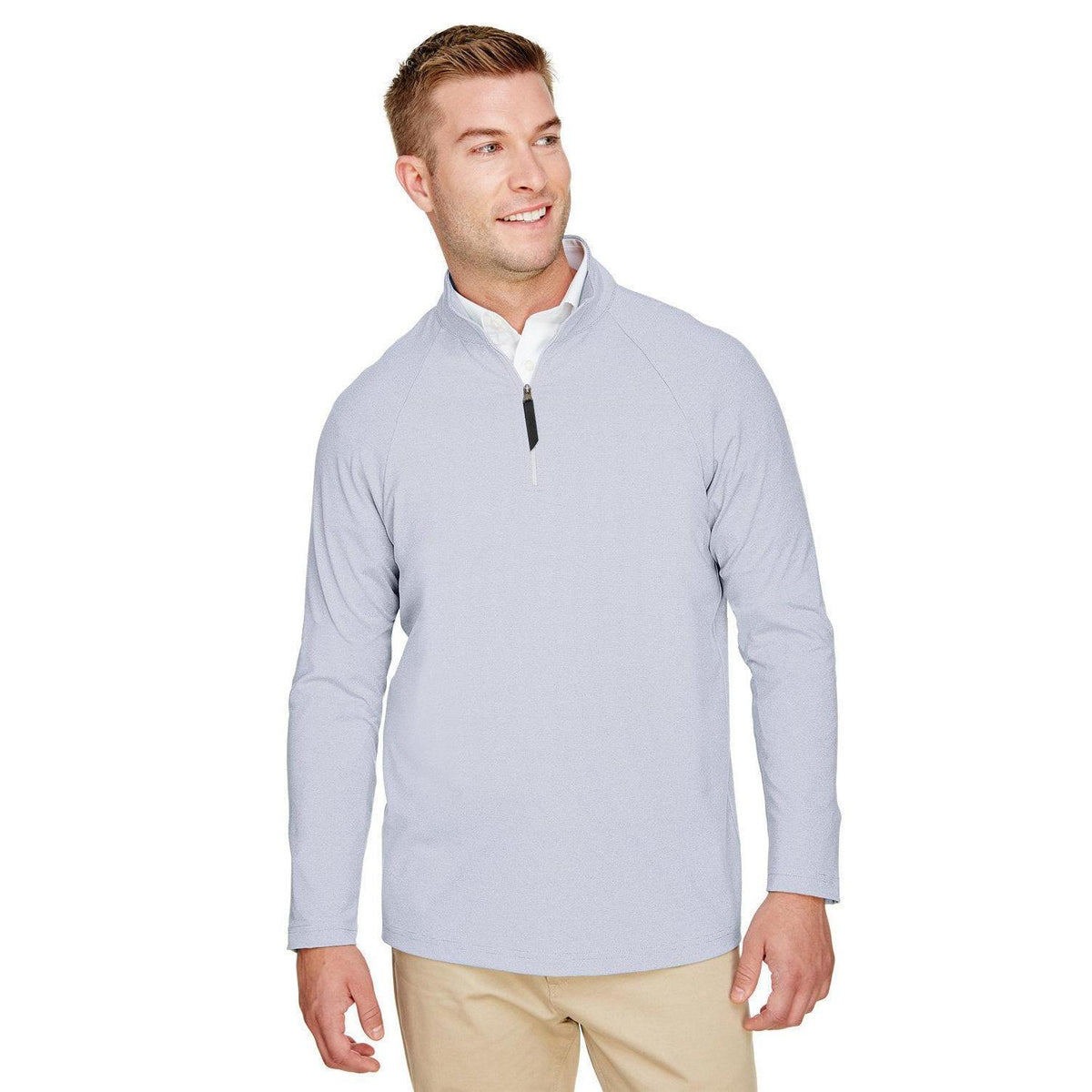 no-logo Devon & Jones CrownLux Performance Clubhouse Micro-Stripe Quarter-Zip-Men's Layering-Devon&Jones-Navy-S-Thread Logic