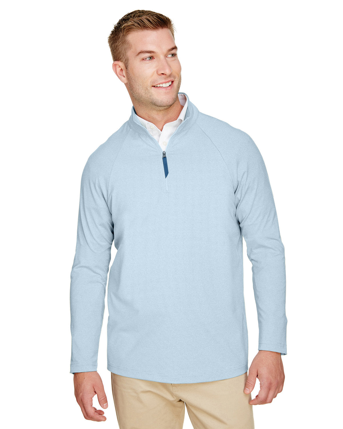 Devon & Jones CrownLux Performance Clubhouse Micro-Stripe Quarter-Zip-Men's Layering-Devon&Jones-Ocean Blue-S-Thread Logic