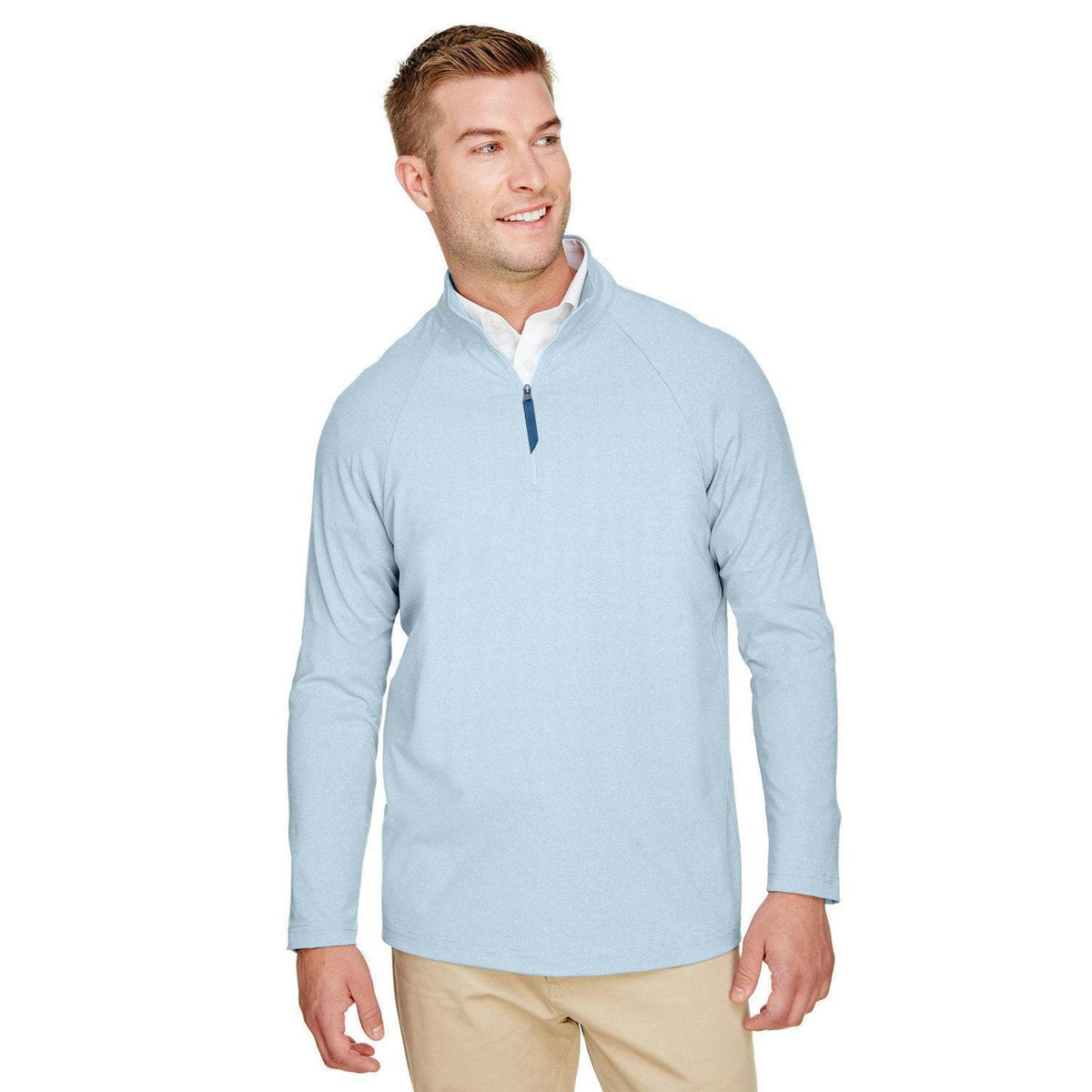 no-logo Devon & Jones CrownLux Performance Clubhouse Micro-Stripe Quarter-Zip-Men's Layering-Devon&Jones-Ocean Blue-S-Thread Logic