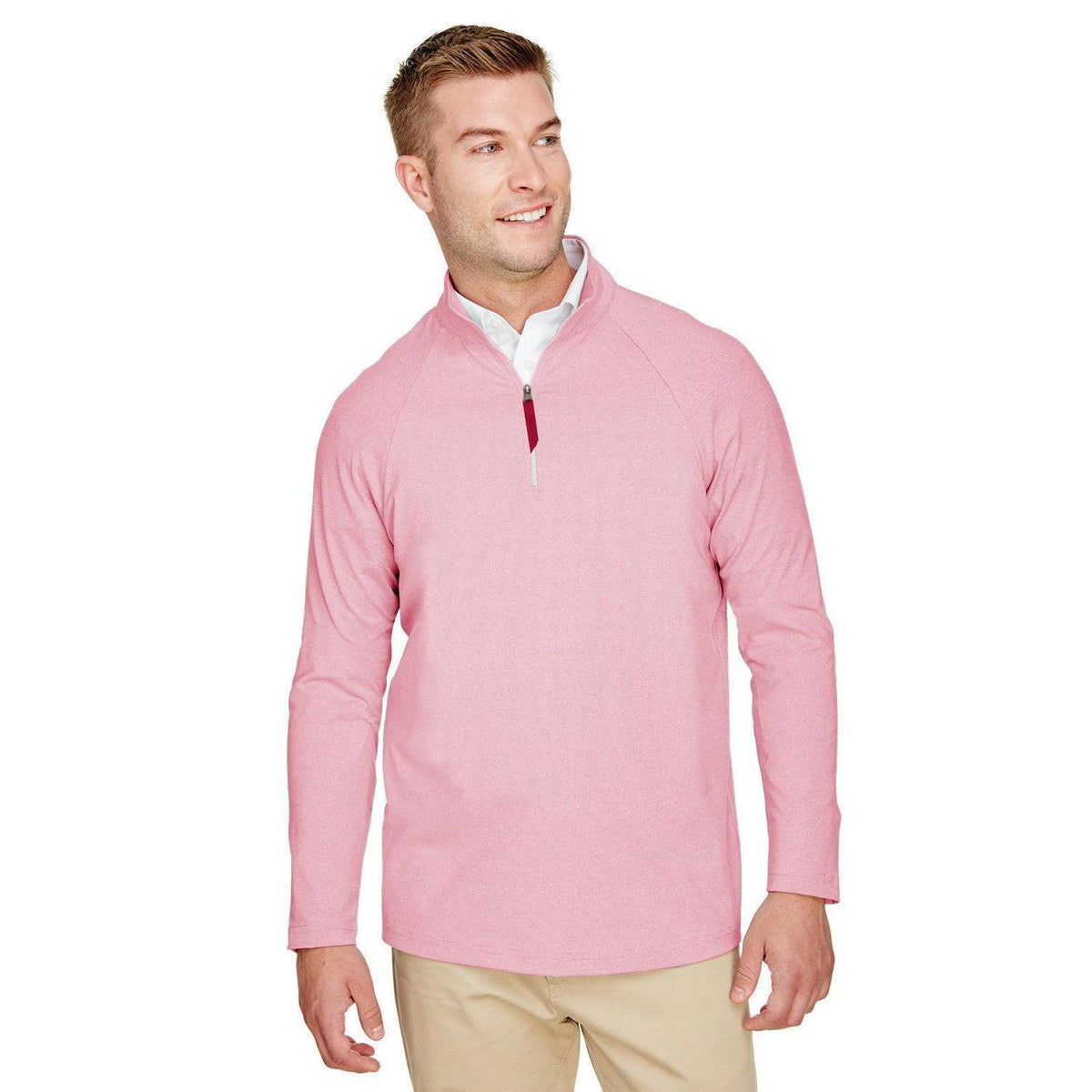 no-logo Devon & Jones CrownLux Performance Clubhouse Micro-Stripe Quarter-Zip-Men's Layering-Devon&Jones-Red-S-Thread Logic