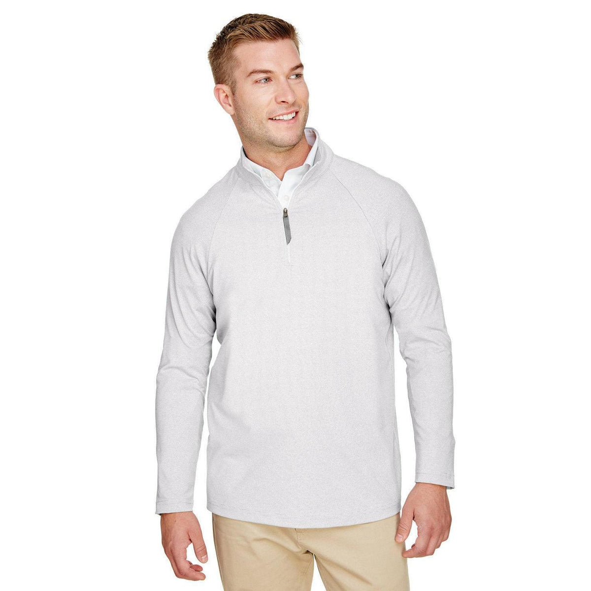 no-logo Devon & Jones CrownLux Performance Clubhouse Micro-Stripe Quarter-Zip-Men's Layering-Devon&Jones-Silver-S-Thread Logic
