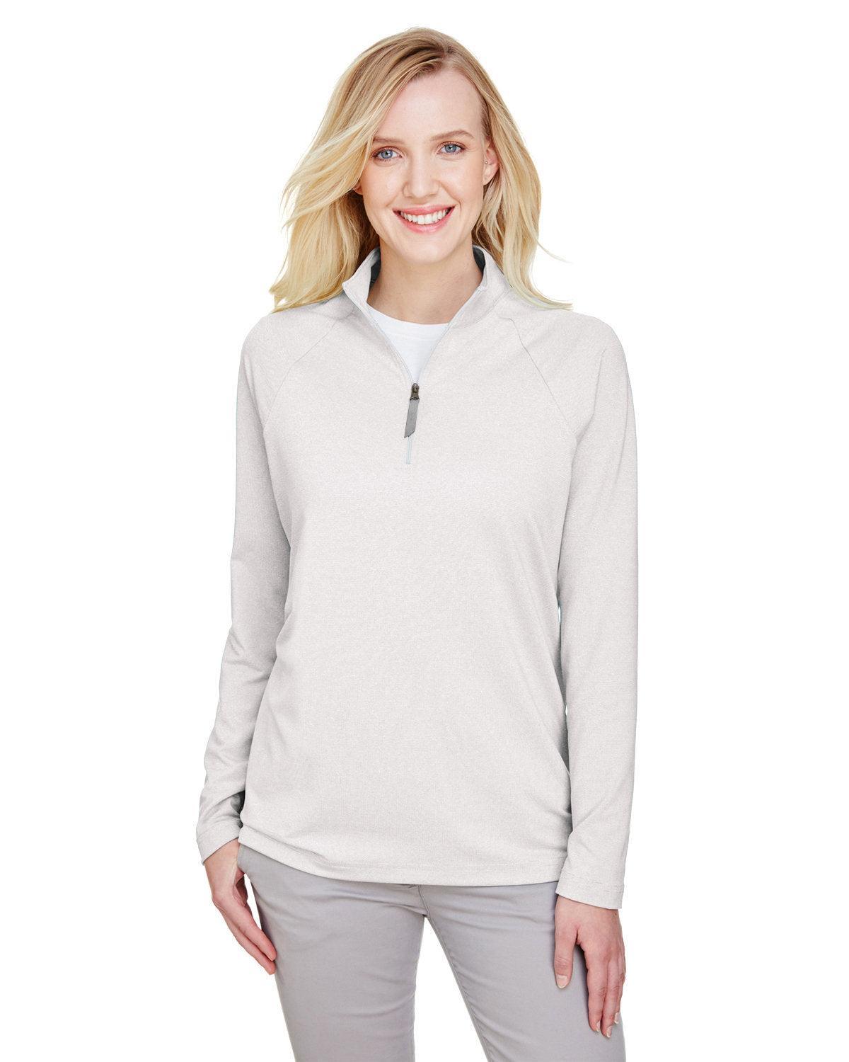 Devon & Jones CrownLux Performance Ladies Clubhouse Micro-Stripe Quarter-Zip-Ladies Layering-Devon&Jones-Silver-S-Thread Logic