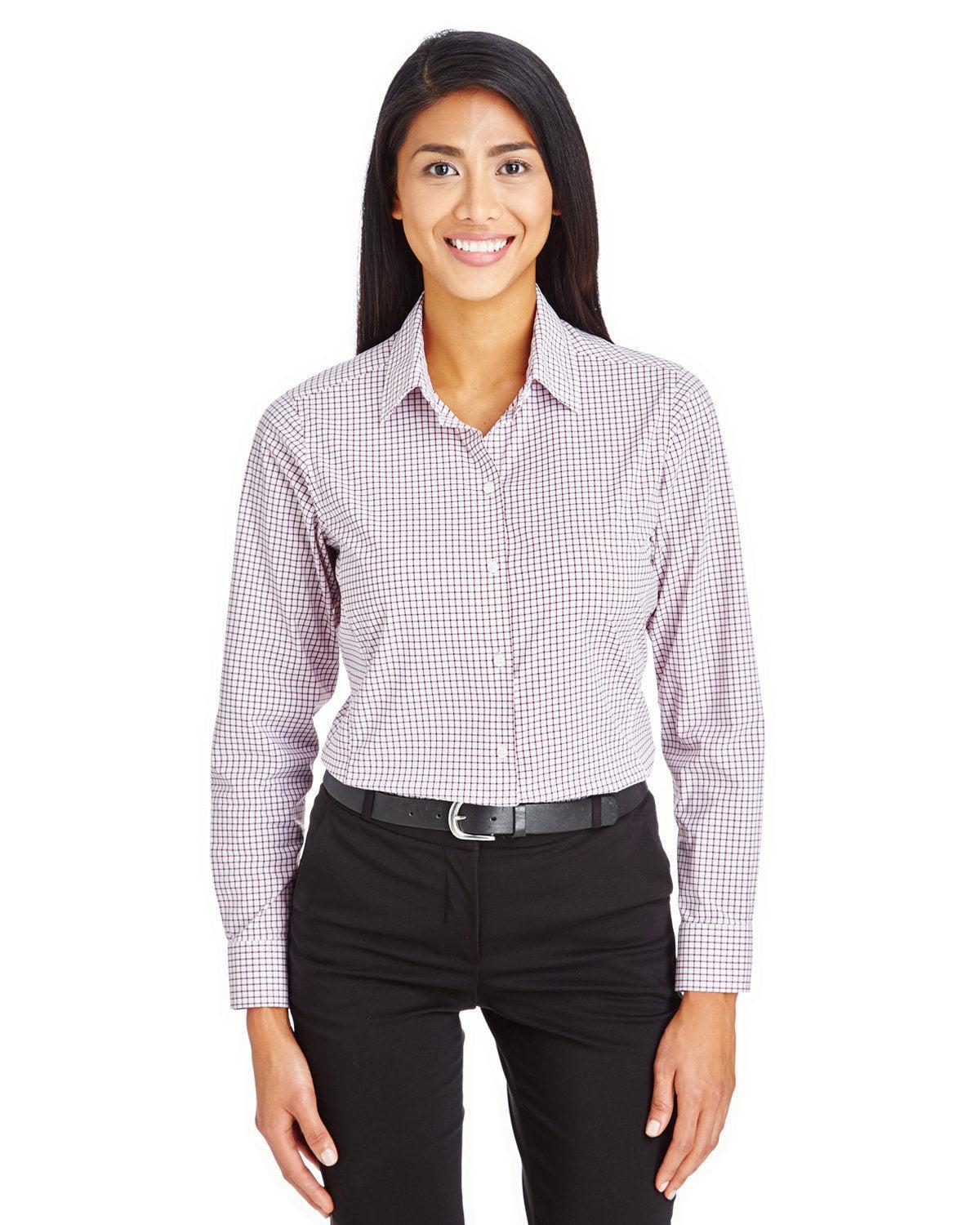 Devon & Jones CrownLux Performance Ladies Micro Windowpane Shirt-Ladies Dress Shirts-Devon&Jones-Burgundy/White-S-Thread Logic